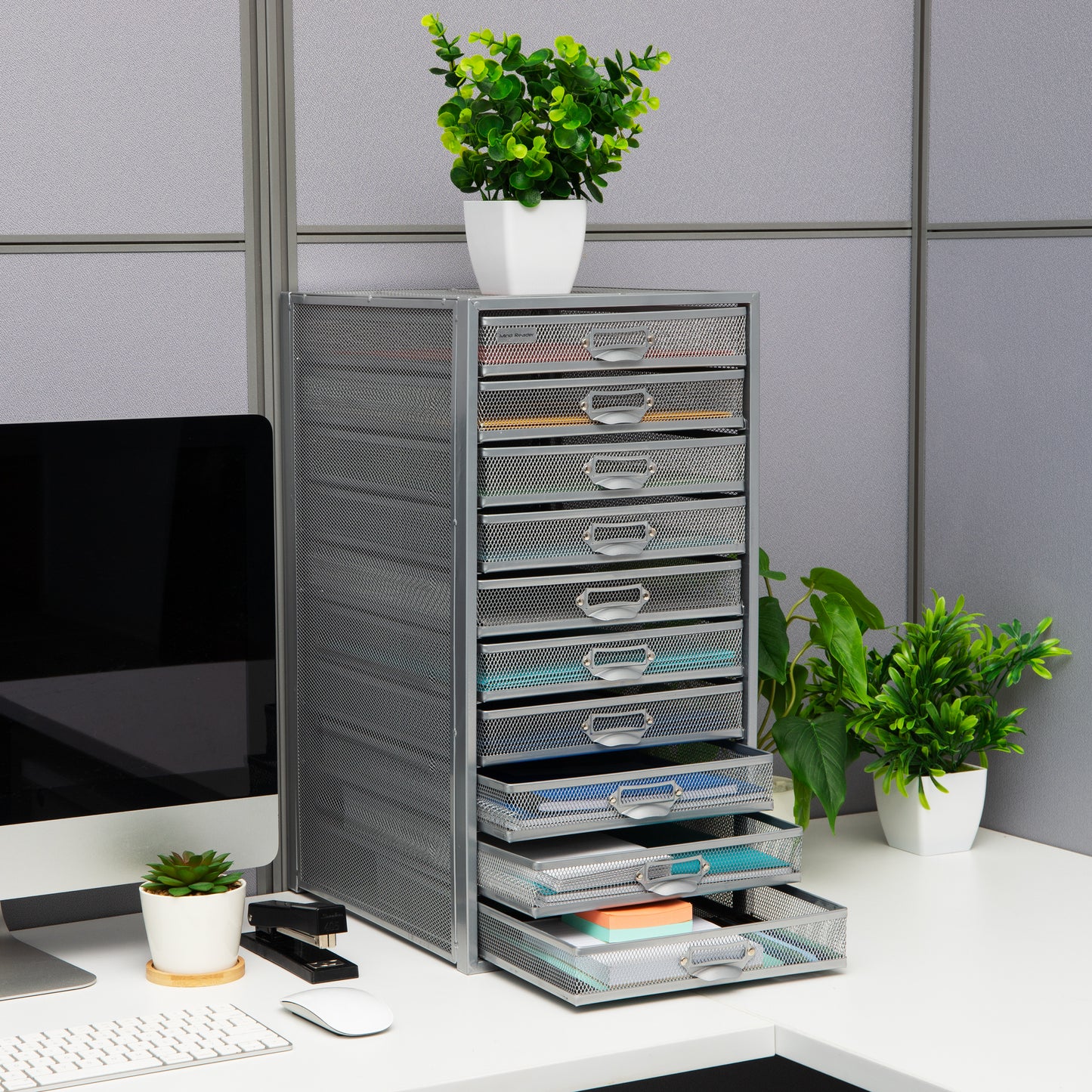 Mind Reader File Storage Drawers, Desk Organizer, Multi-Purpose, Crafts, Office, Metal Mesh, 10.75"L x 14"W x 21.25"H