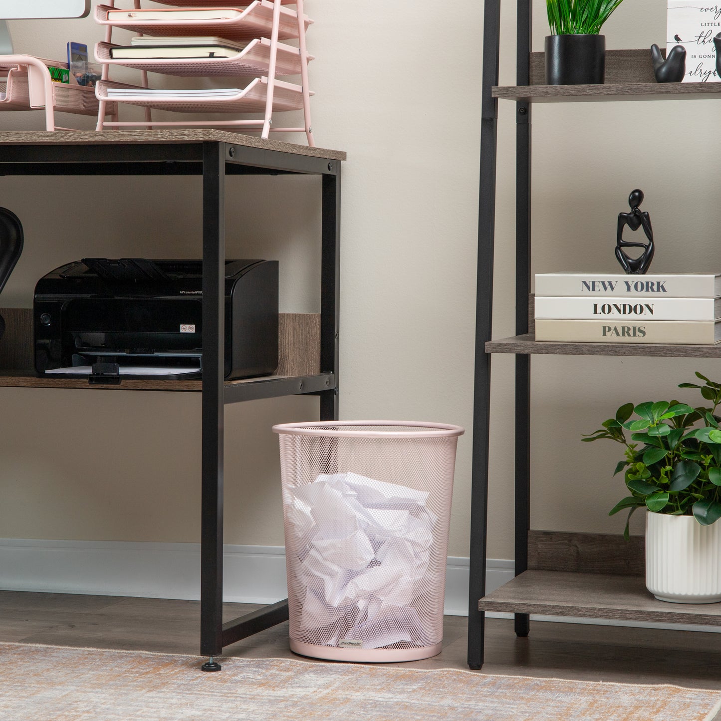 Mind Reader Mesh Trash Can, 16.65L (4.4 gal), Waste Paper Basket, Round, Office, Metal Mesh, 11.5"L x 11.5"W x 13.75"H