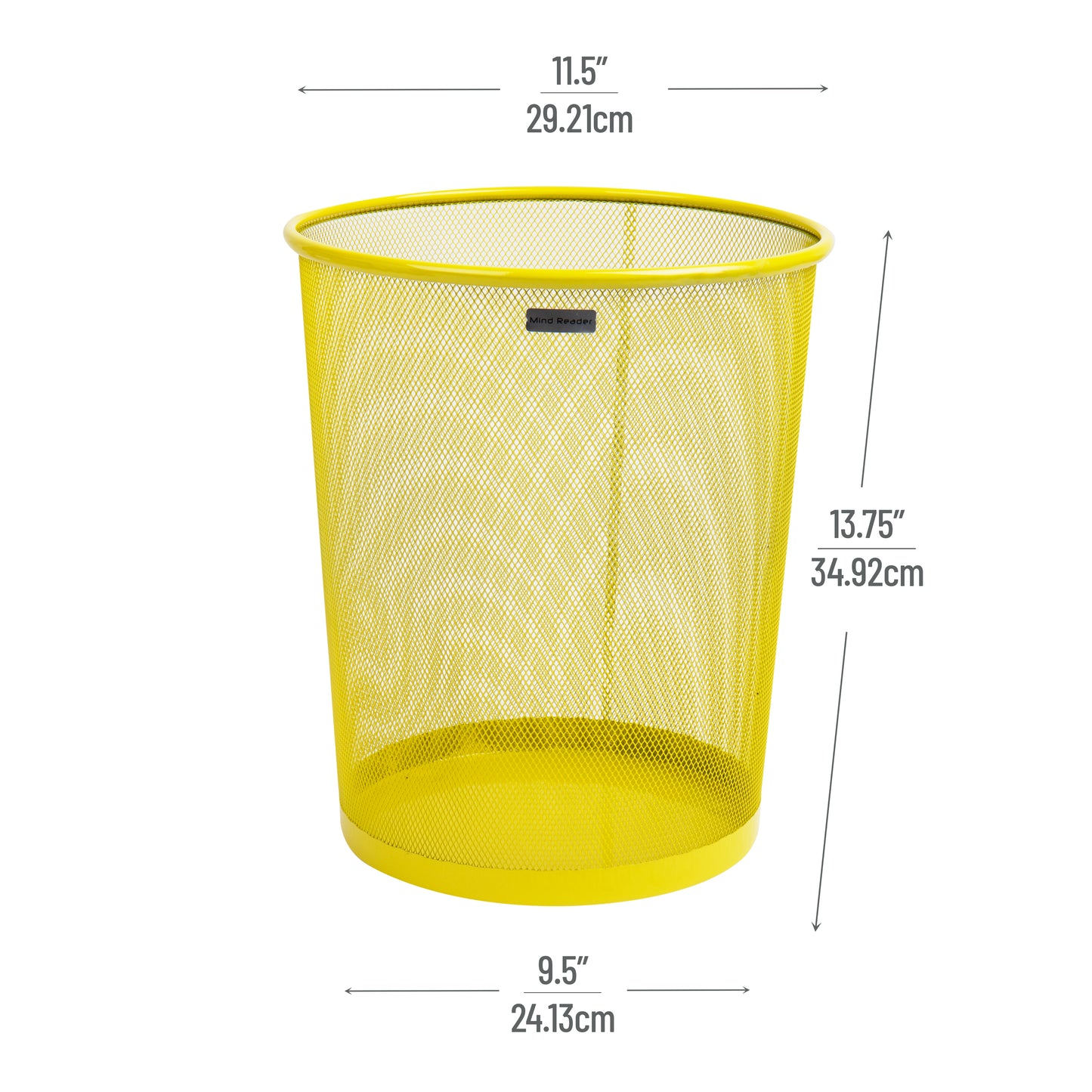 Mind Reader Mesh Trash Can, 16.65L (4.4 gal), Waste Paper Basket, Round, Office, Metal Mesh, 11.5"L x 11.5"W x 13.75"H