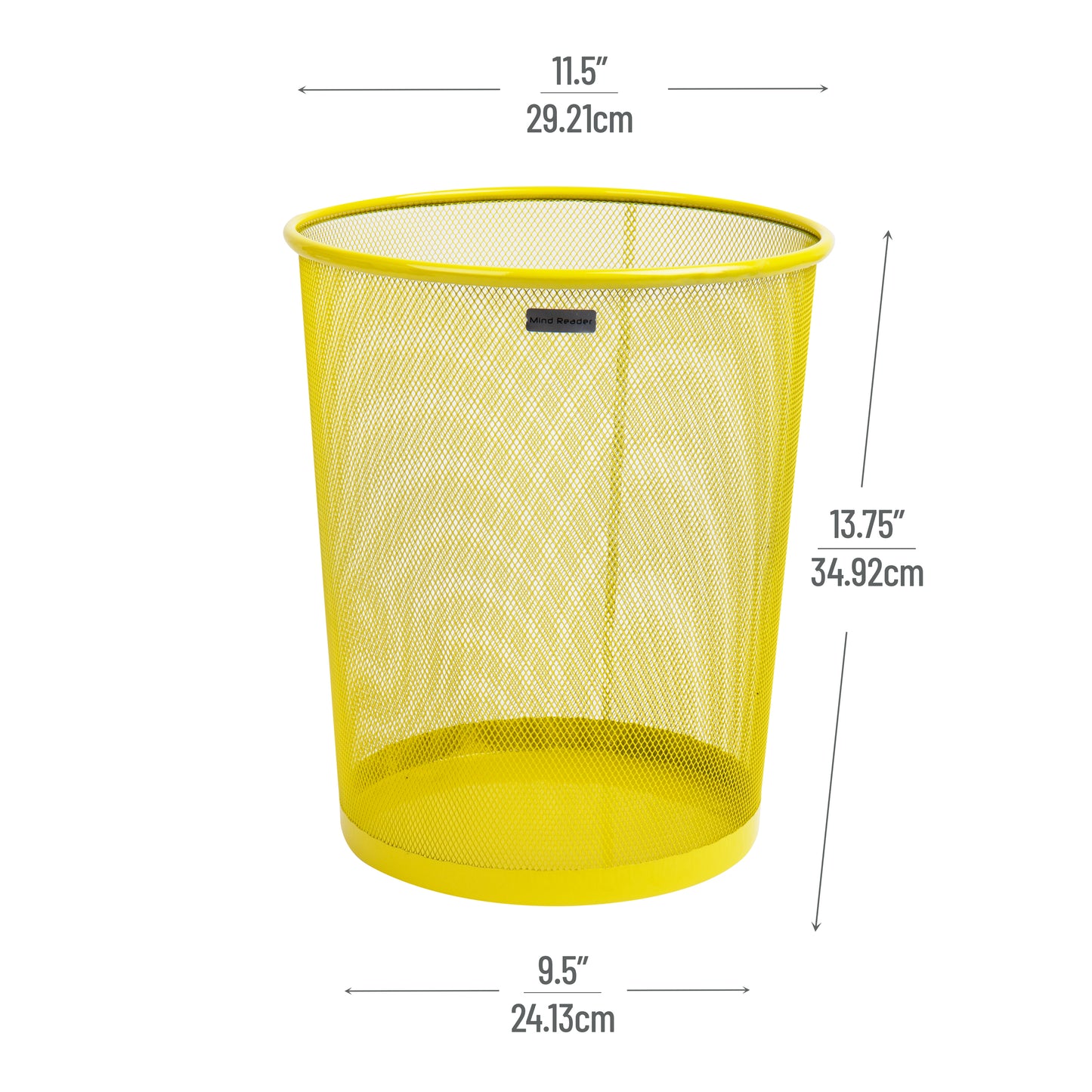 Mind Reader Mesh Trash Can, 16.65L (4.4 gal), Waste Paper Basket, Round, Office, Metal Mesh, 11.5"L x 11.5"W x 13.75"H