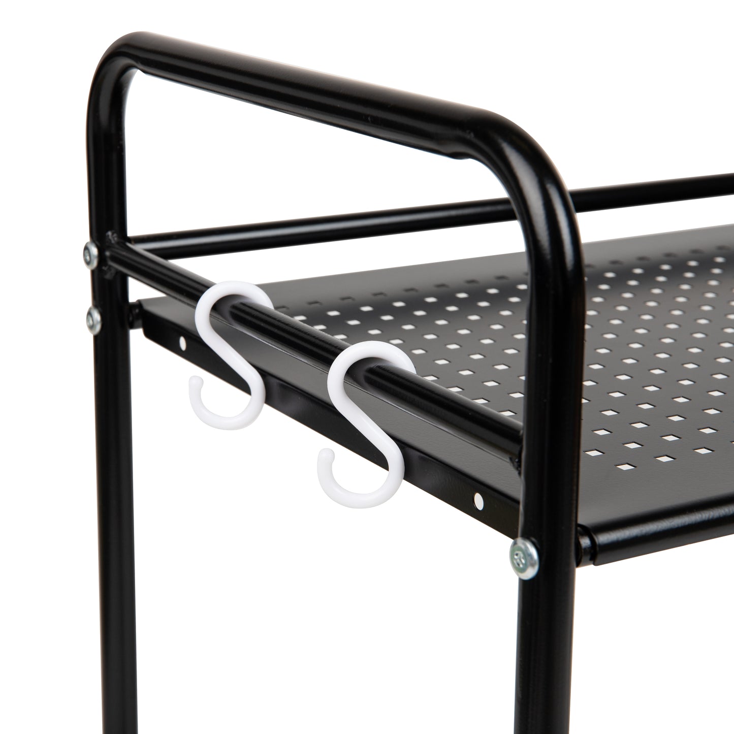 Mind Reader Elevate Collection, Microwave Oven Rack, Utility Shelf for Utensils, Cook Books, Towels, Pot Holders and Accessories, 2 Hooks, Metal, 23.5"L x 12.5"W x 18"H, Black