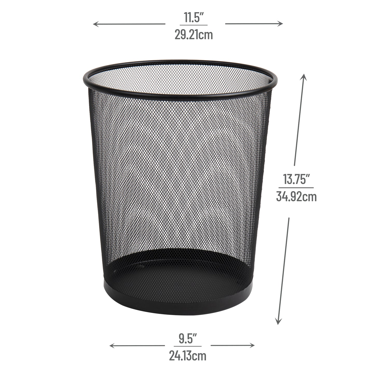 Mind Reader Mesh Trash Can, 16.65L (4.4 gal), Waste Paper Basket, Round, Office, Metal Mesh, 11.5"L x 11.5"W x 13.75"H, Set of 2, Black
