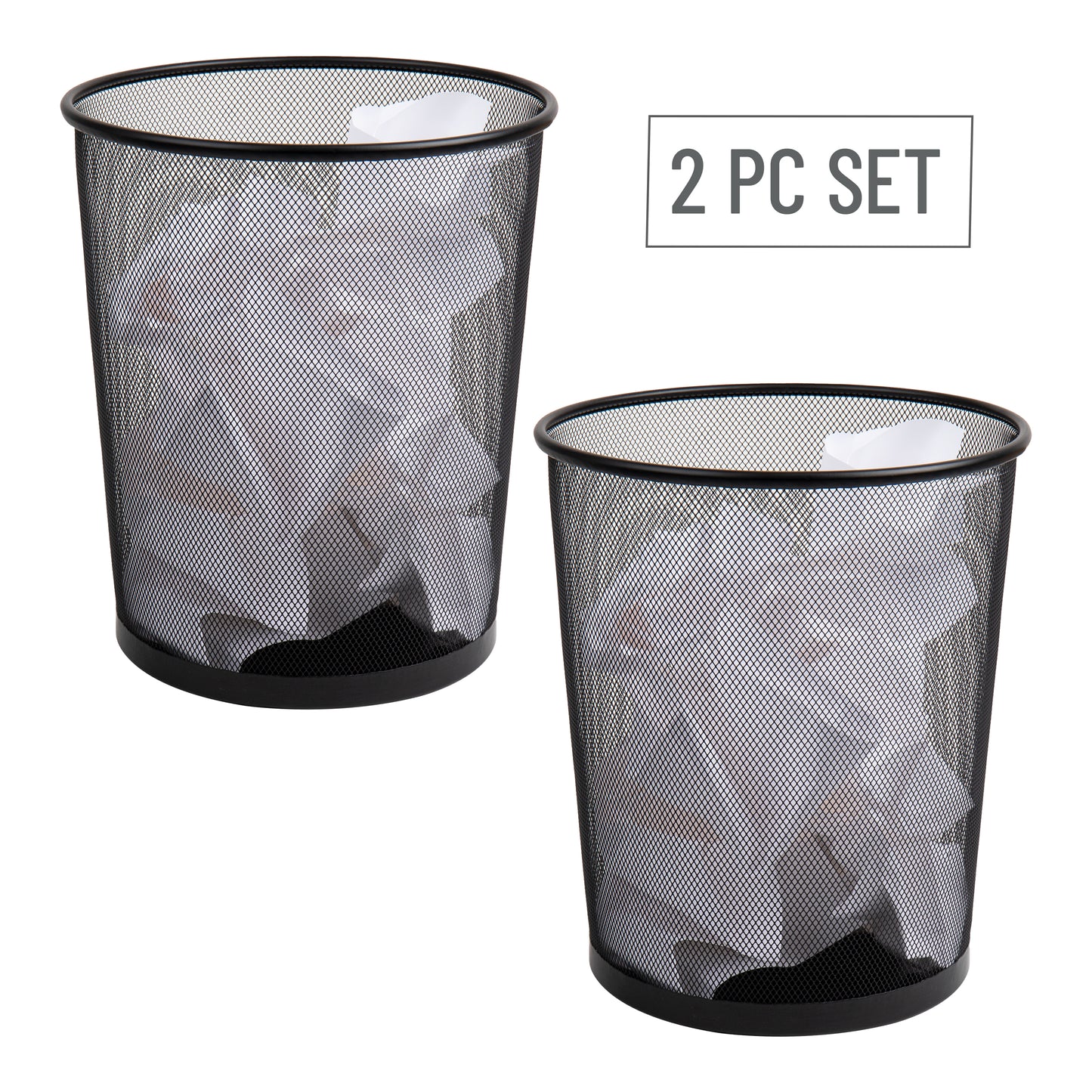 Mind Reader Mesh Trash Can, 16.65L (4.4 gal), Waste Paper Basket, Round, Office, Metal Mesh, 11.5"L x 11.5"W x 13.75"H, Set of 2, Black