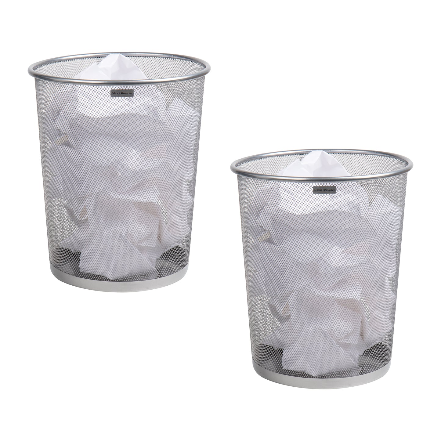Mind Reader Mesh Trash Can, 16.65L (4.4 gal), Waste Paper Basket, Round, Office, Metal Mesh, 11.5"L x 11.5"W x 13.75"H, Set of 2, Black