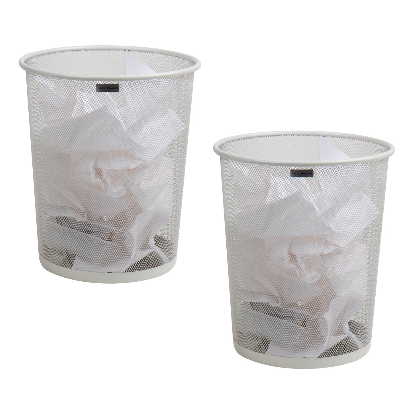Mind Reader Mesh Trash Can, 16.65L (4.4 gal), Waste Paper Basket, Round, Office, Metal Mesh, 11.5"L x 11.5"W x 13.75"H, Set of 2, Black