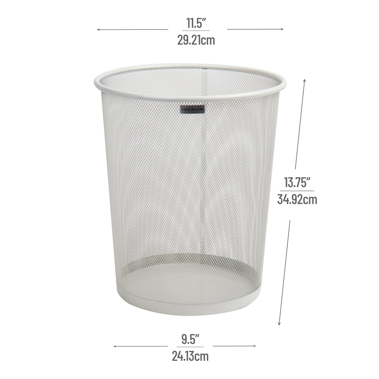 Mind Reader Mesh Trash Can, 16.65L (4.4 gal), Waste Paper Basket, Round, Office, Metal Mesh, 11.5"L x 11.5"W x 13.75"H, Set of 2, Black