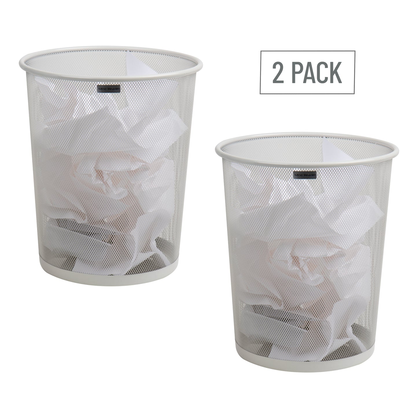 Mind Reader Mesh Trash Can, 16.65L (4.4 gal), Waste Paper Basket, Round, Office, Metal Mesh, 11.5"L x 11.5"W x 13.75"H, Set of 2, Black