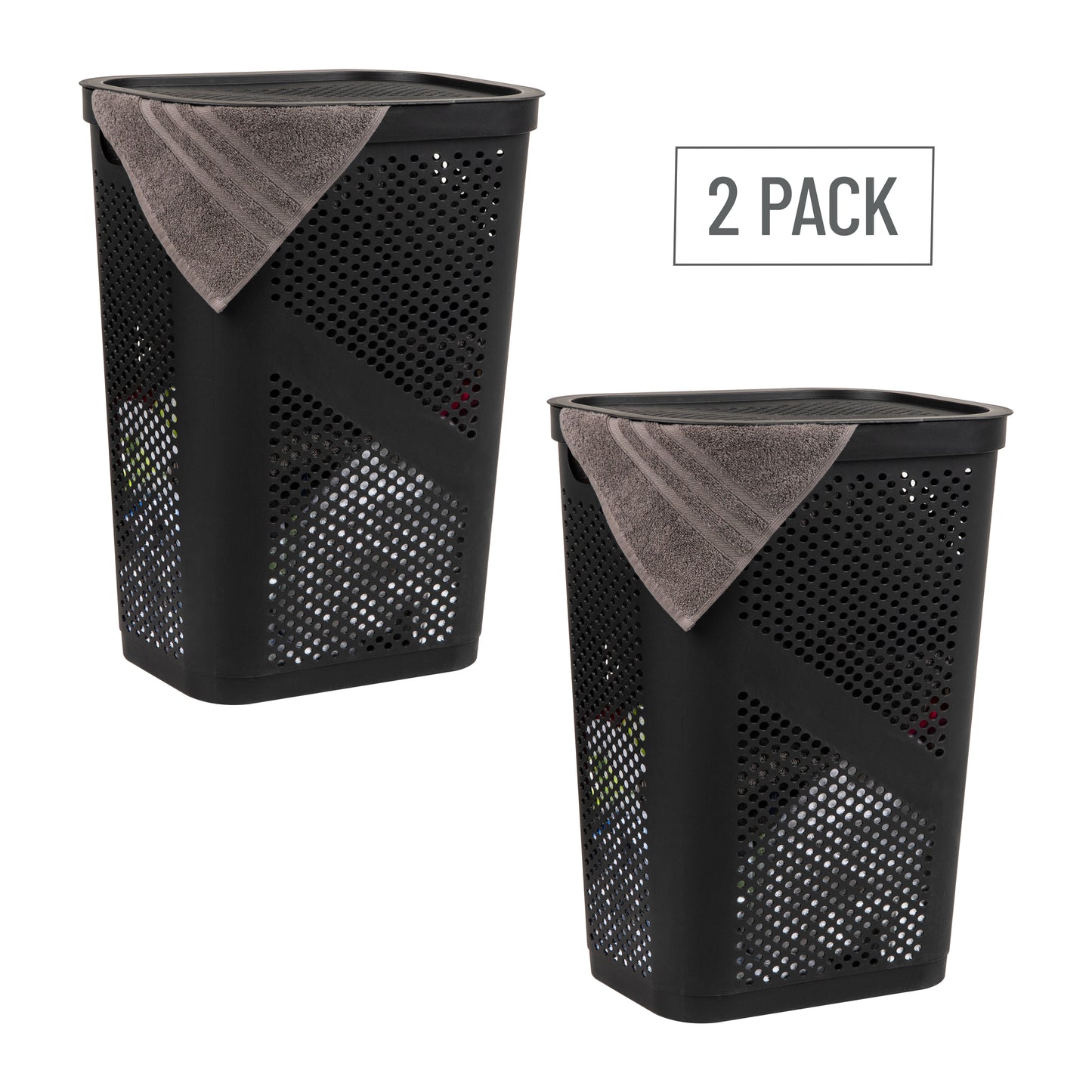 Mind Reader 60L Slim Laundry Hamper, Clothes Basket, Lid, Ventilated, Plastic, 17.25"L x 13.75"W x 23.5"H