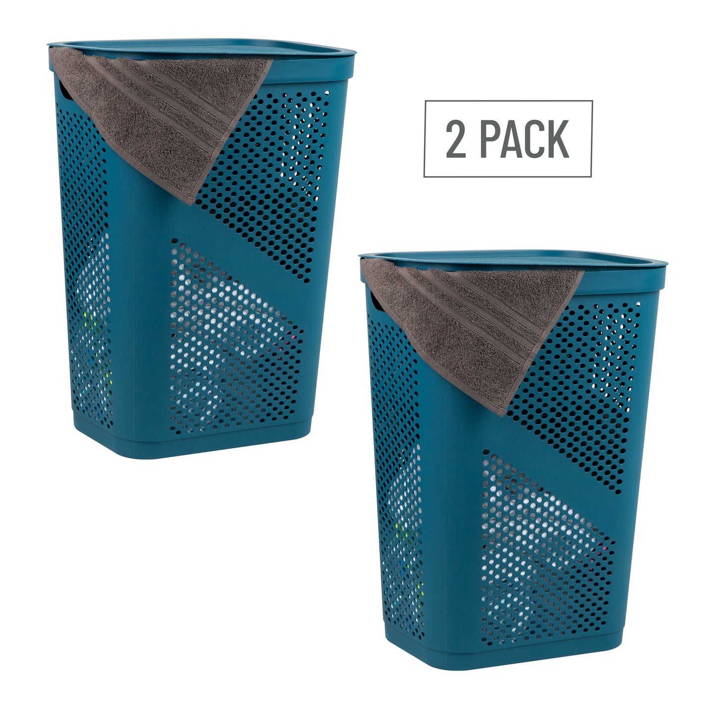 Mind Reader 60L Slim Laundry Hamper, Clothes Basket, Lid, Ventilated, Plastic, 17.25"L x 13.75"W x 23.5"H