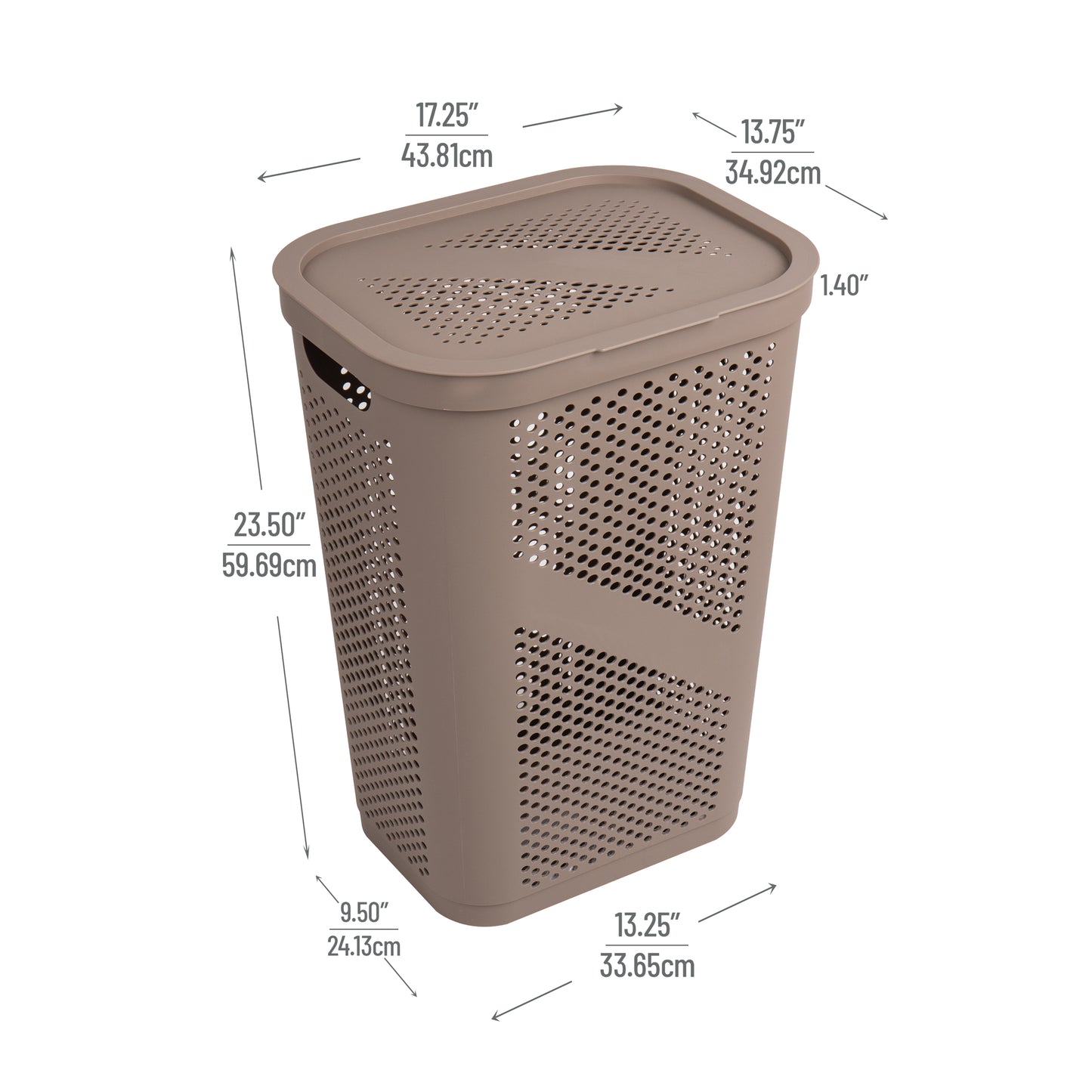 Mind Reader 60L Slim Laundry Hamper, Clothes Basket, Lid, Ventilated, Plastic, 17.25"L x 13.75"W x 23.5"H