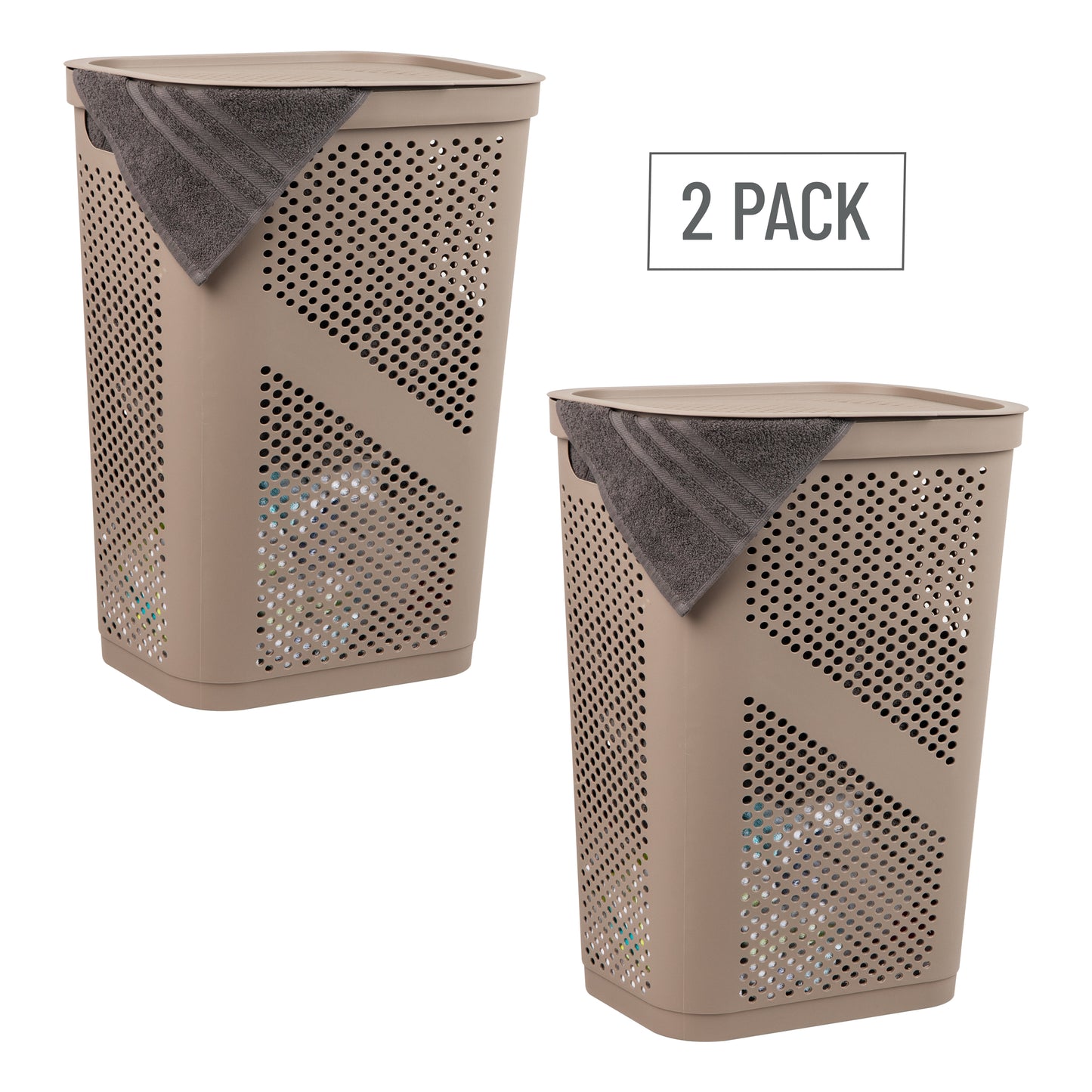 Mind Reader 60L Slim Laundry Hamper, Clothes Basket, Lid, Ventilated, Plastic, 17.25"L x 13.75"W x 23.5"H