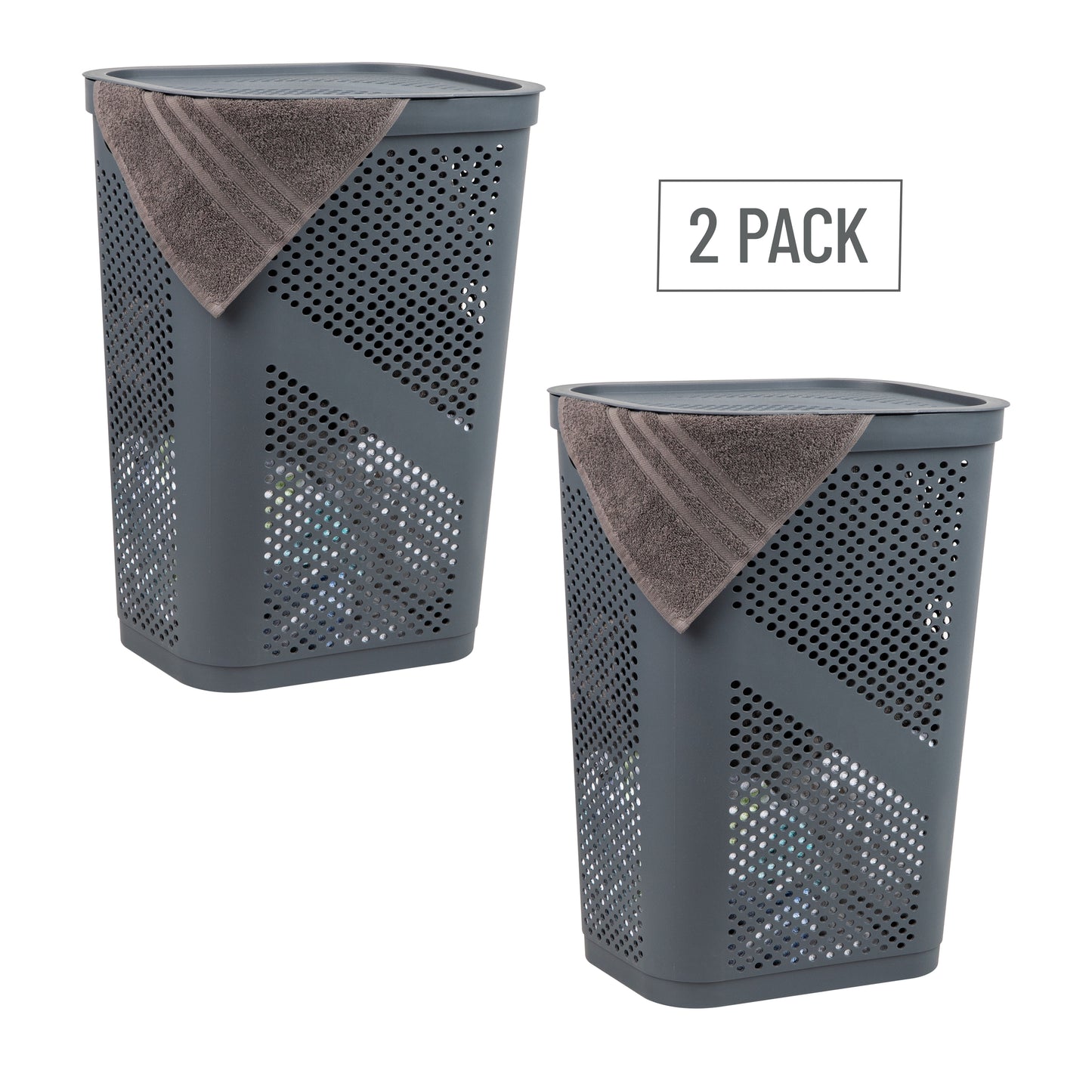 Mind Reader 60L Slim Laundry Hamper, Clothes Basket, Lid, Ventilated, Plastic, 17.25"L x 13.75"W x 23.5"H