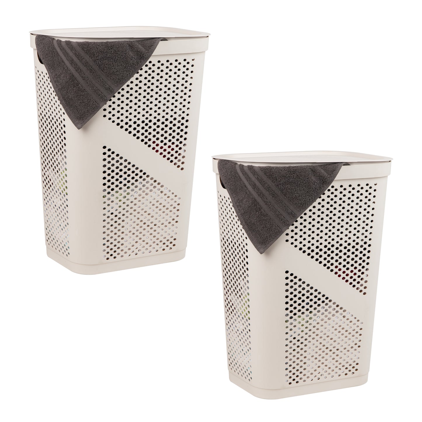 Mind Reader 60L Slim Laundry Hamper, Clothes Basket, Lid, Ventilated, Plastic, 17.25"L x 13.75"W x 23.5"H