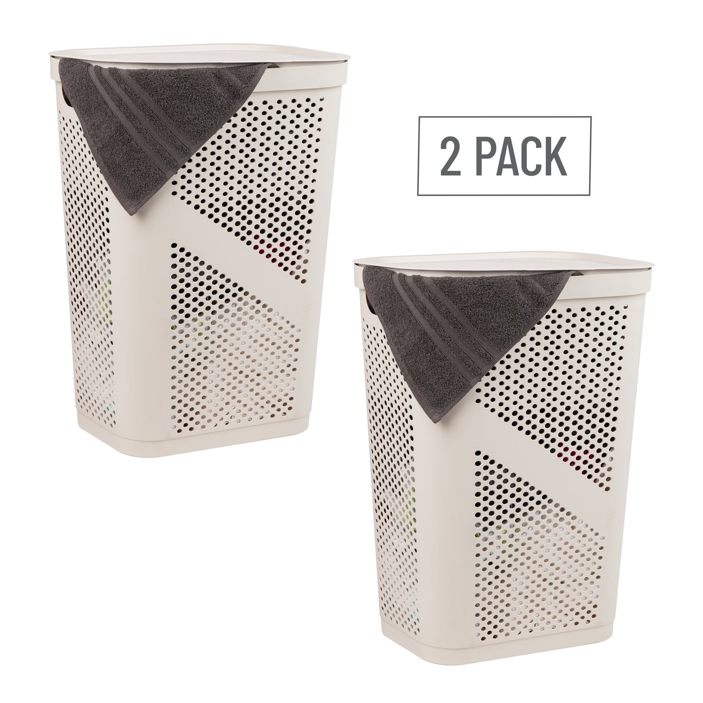 Mind Reader 60L Slim Laundry Hamper, Clothes Basket, Lid, Ventilated, Plastic, 17.25"L x 13.75"W x 23.5"H