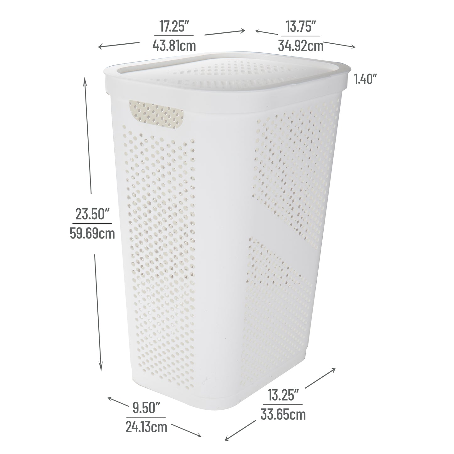 Mind Reader 60L Slim Laundry Hamper, Clothes Basket, Lid, Ventilated, Plastic, 17.25"L x 13.75"W x 23.5"H