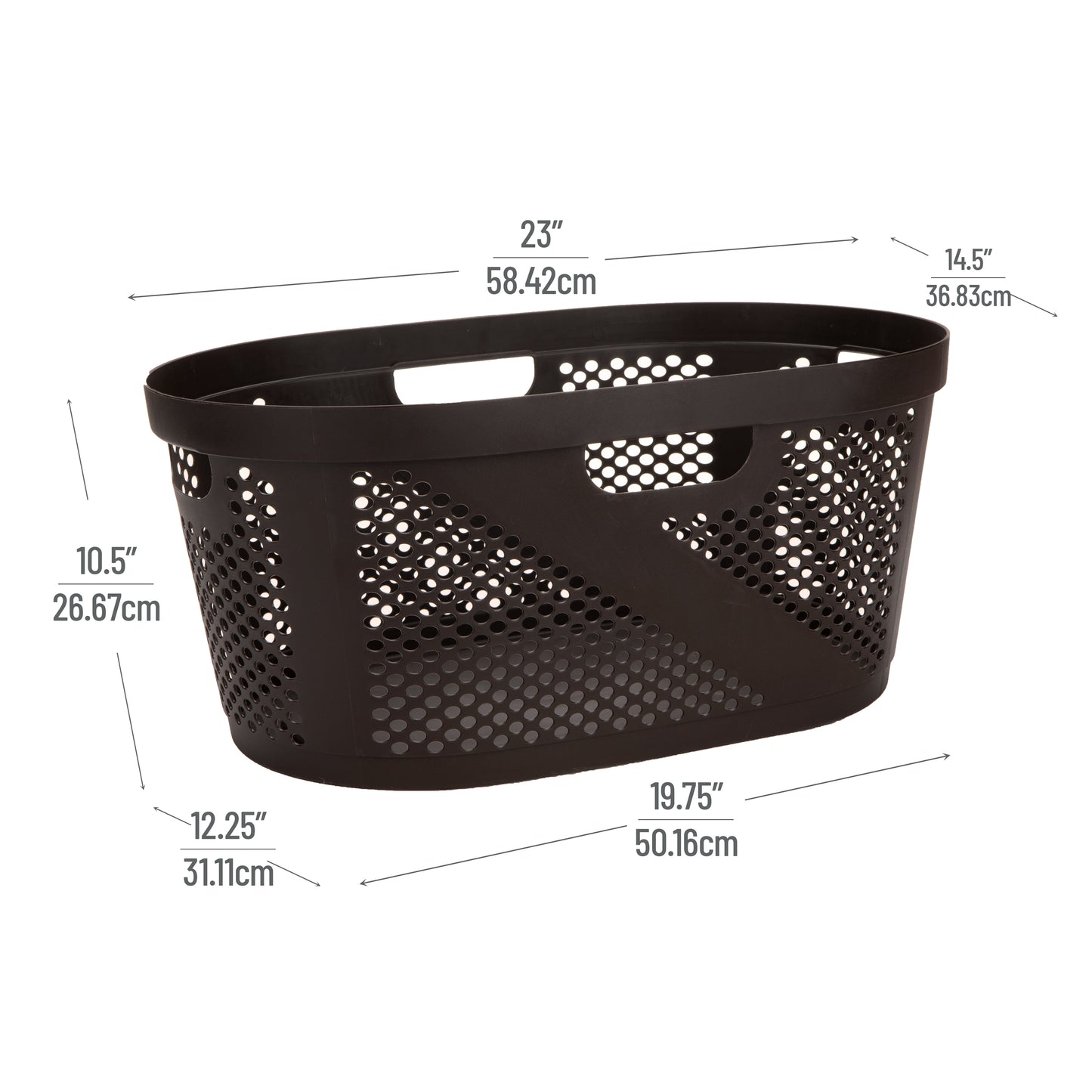 Mind Reader 40L Laundry Basket, Clothes Hamper, Ventilated, Plastic, 23"L x 14.5"W x 10.5"H