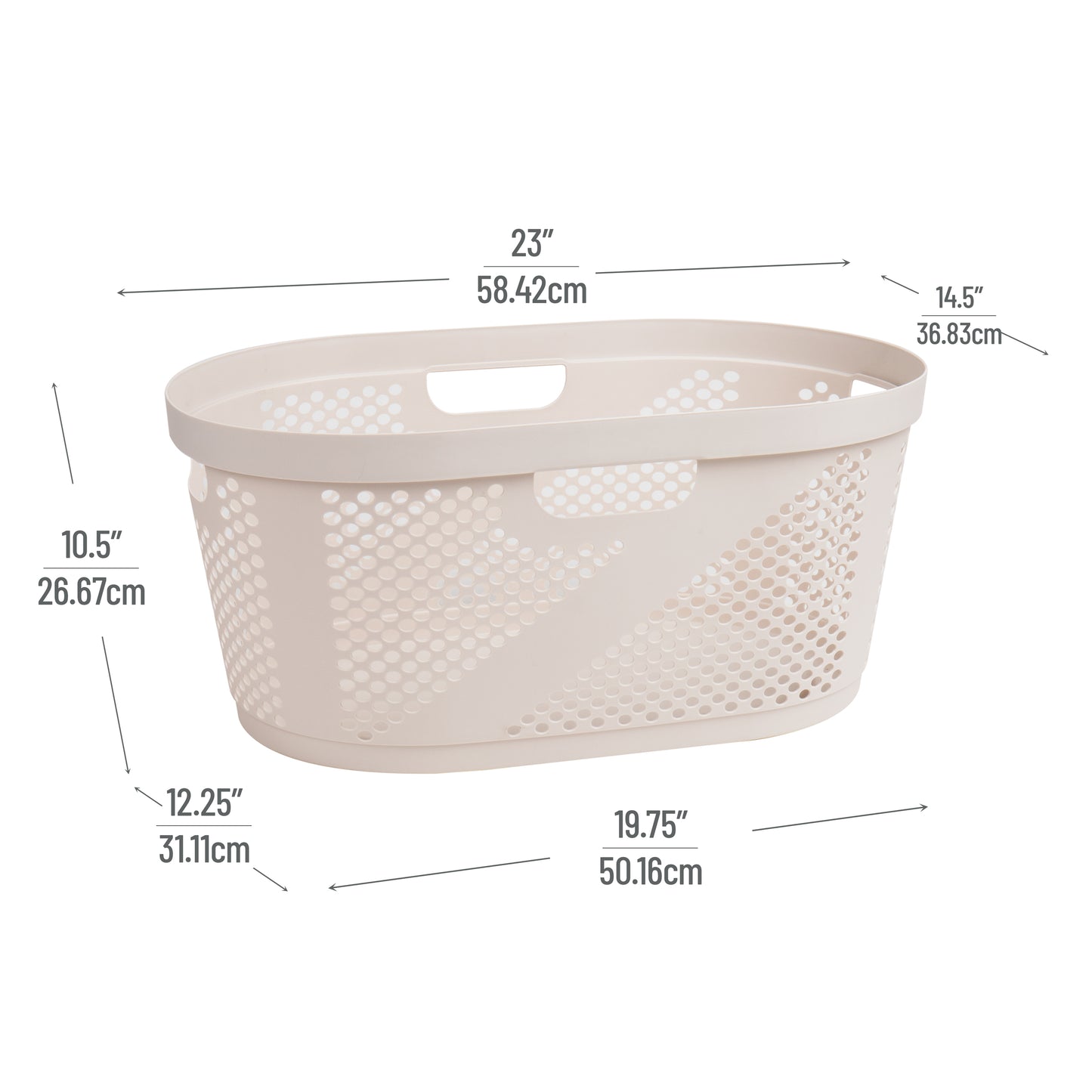Mind Reader 40L Laundry Basket, Clothes Hamper, Ventilated, Plastic, 23"L x 14.5"W x 10.5"H