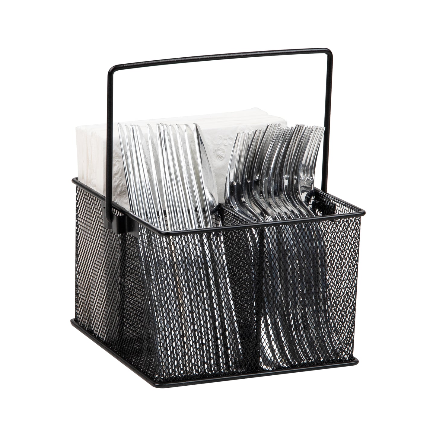 Mind Reader Multi-purpose Storage Caddy, Desktop Organizer, Cutlery Holder, Metal Mesh, Set of 2, Black