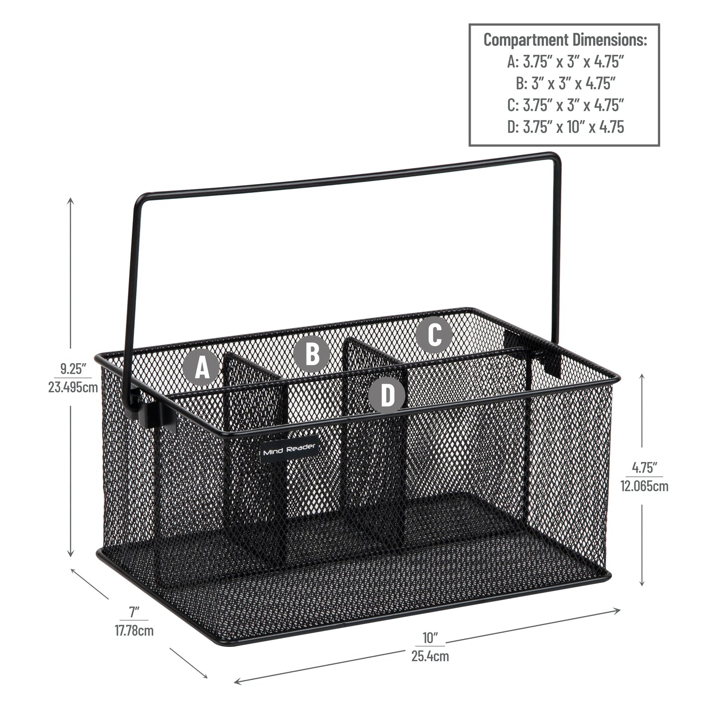 Mind Reader Network Collection, 4-Compartment Utensil or Supply Caddy with Handle, Countertop or Desktop Organizer, Metal Mesh
