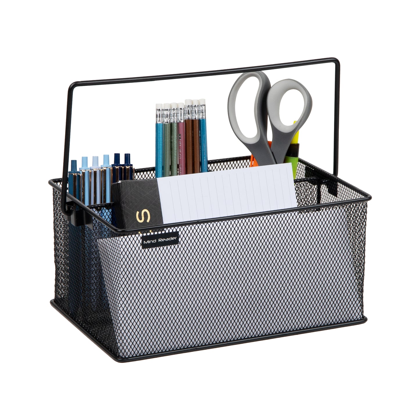 Mind Reader Network Collection, 4-Compartment Utensil or Supply Caddy with Handle, Countertop or Desktop Organizer, Metal Mesh