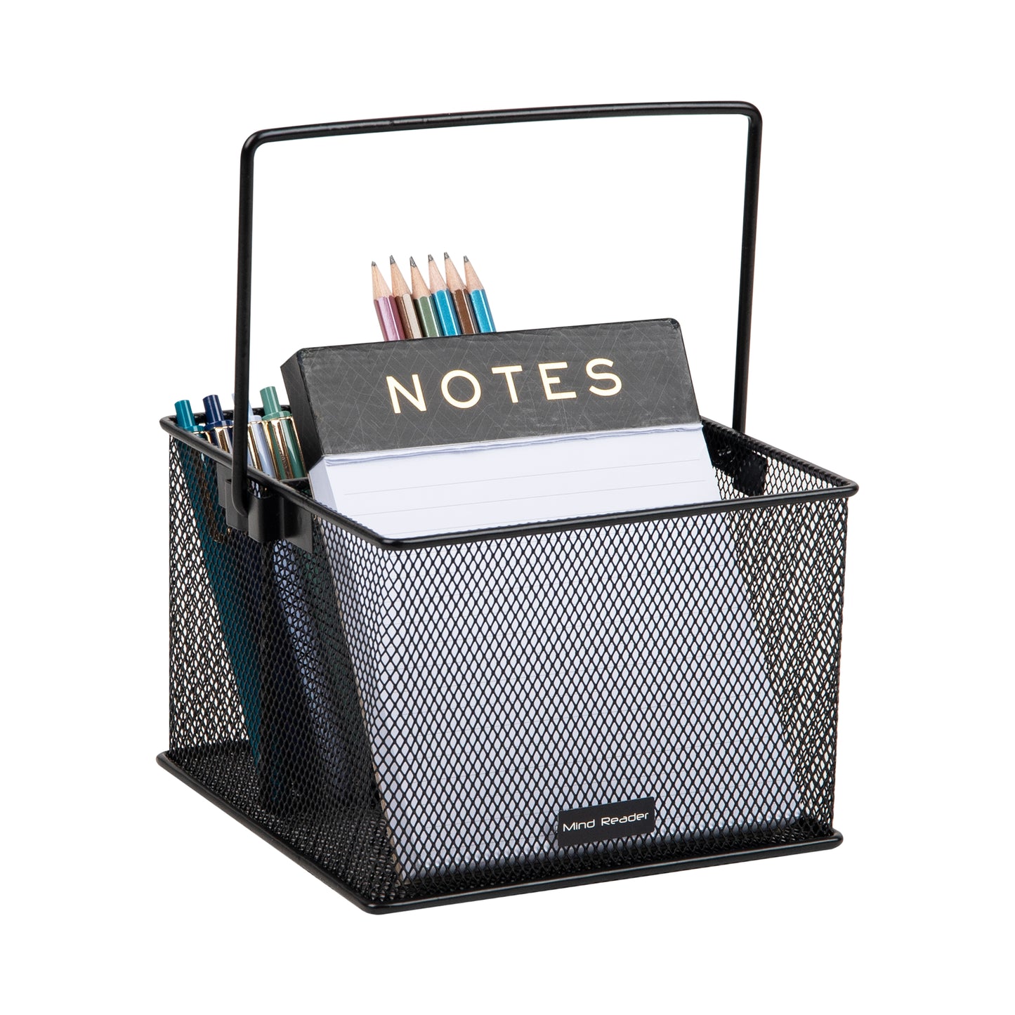 Mind Reader Multi-purpose Storage Caddy, Desktop Organizer, Cutlery Holder, Metal Mesh, Set of 2, Black