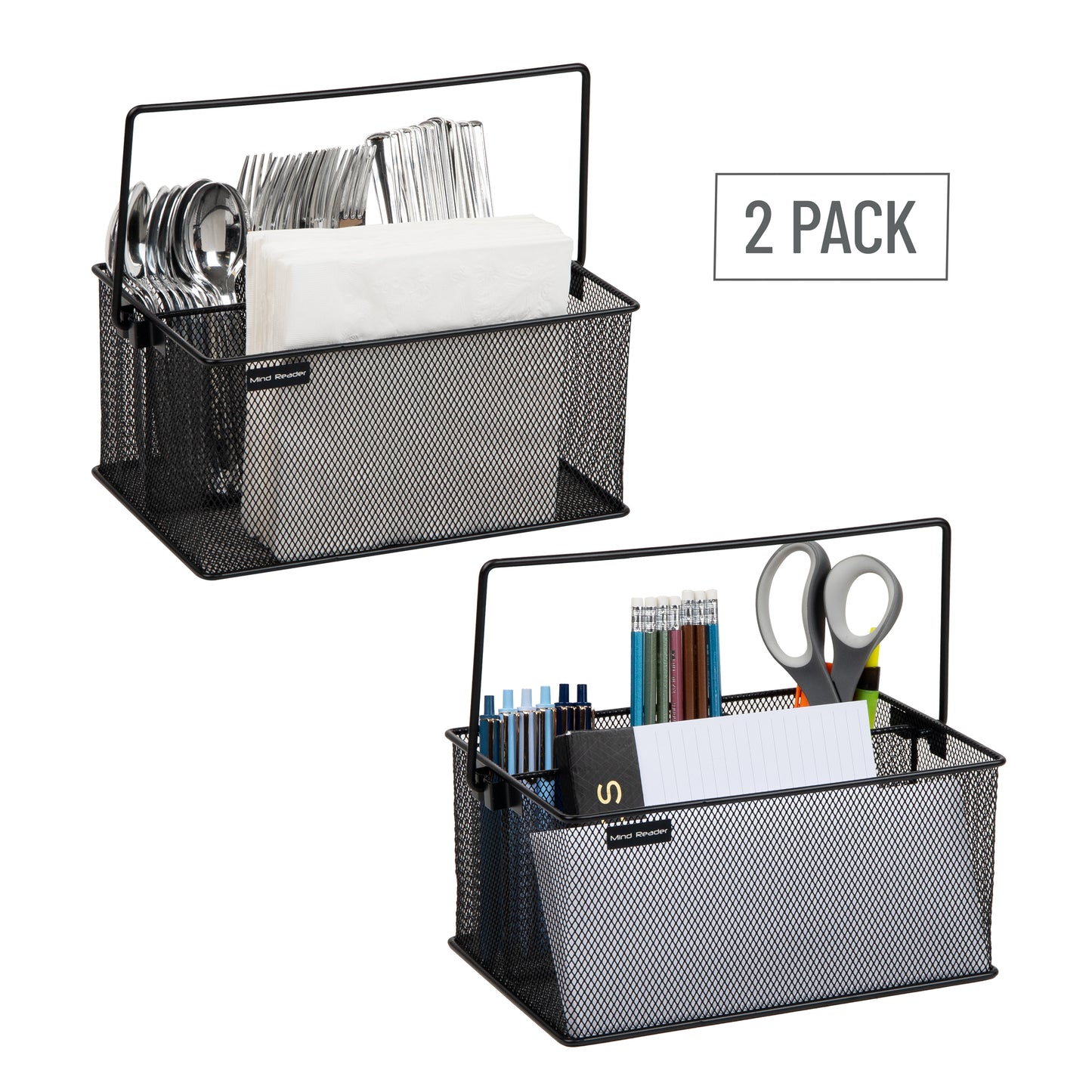 Mind Reader Network Collection, 4-Compartment Utensil or Supply Caddy with Handle, Countertop or Desktop Organizer, Metal Mesh