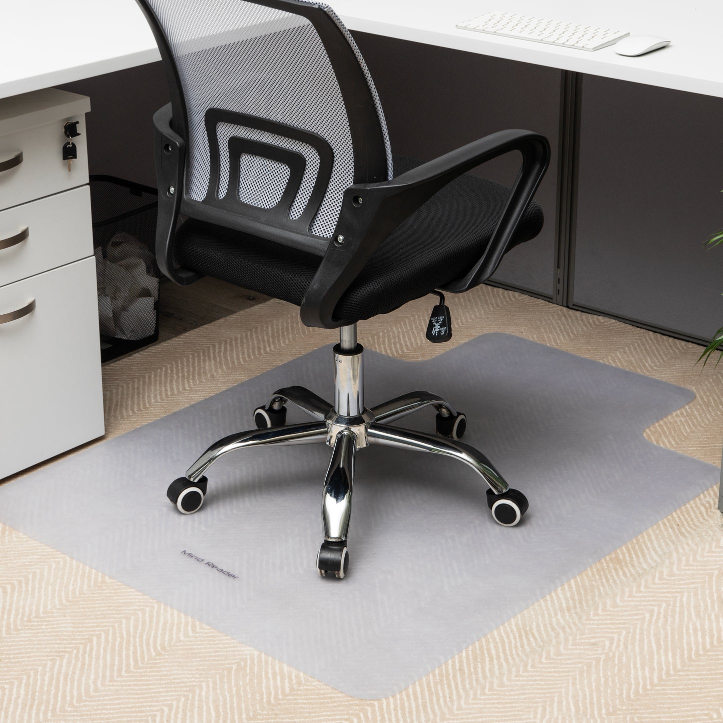 Mind Reader Office Chair Mat for Carpet, Under Desk Protector, Carpet Grips, Rolling, PVC, 47.5"L x 35.5"W x 0.125"H, Clear