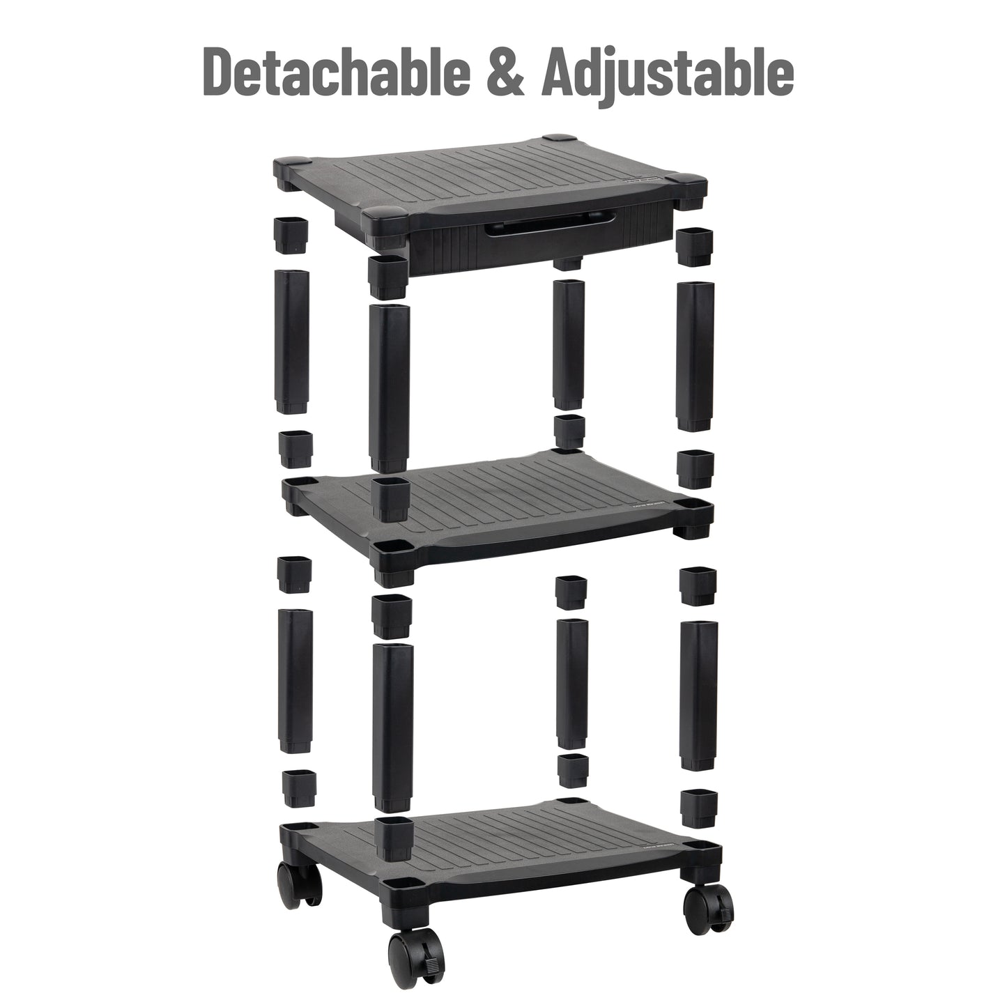 Mind Reader Anchor Collection, Mobile Printer Cart with 3-Tiers, Storage Drawer and Lockable Wheels, 75lb. Capacity, Black