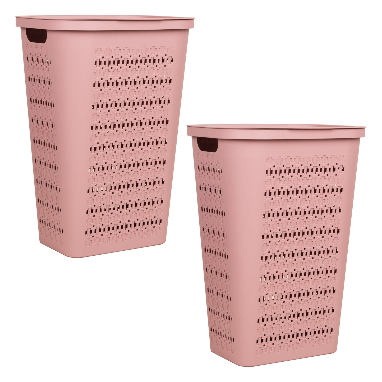 Mind Reader Slim Tapered Laundry Hampers with Lid, Clothes Basket with Swiss Cross Cut-Outs, Lightweight & Ventilated, Plastic, Set of 2