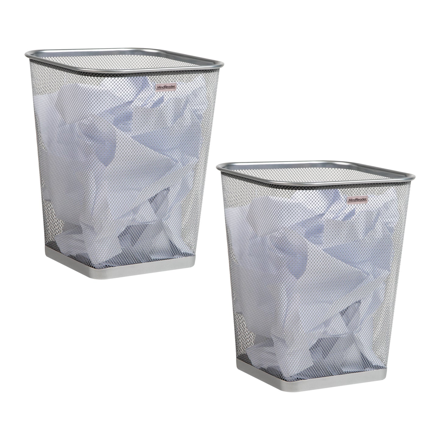 Mind Reader Mesh Trash Can, Waste Paper Basket, Square, Office, Metal Mesh, 9.75"L x 9.75"W x 12.25"H, Set of 2, Black
