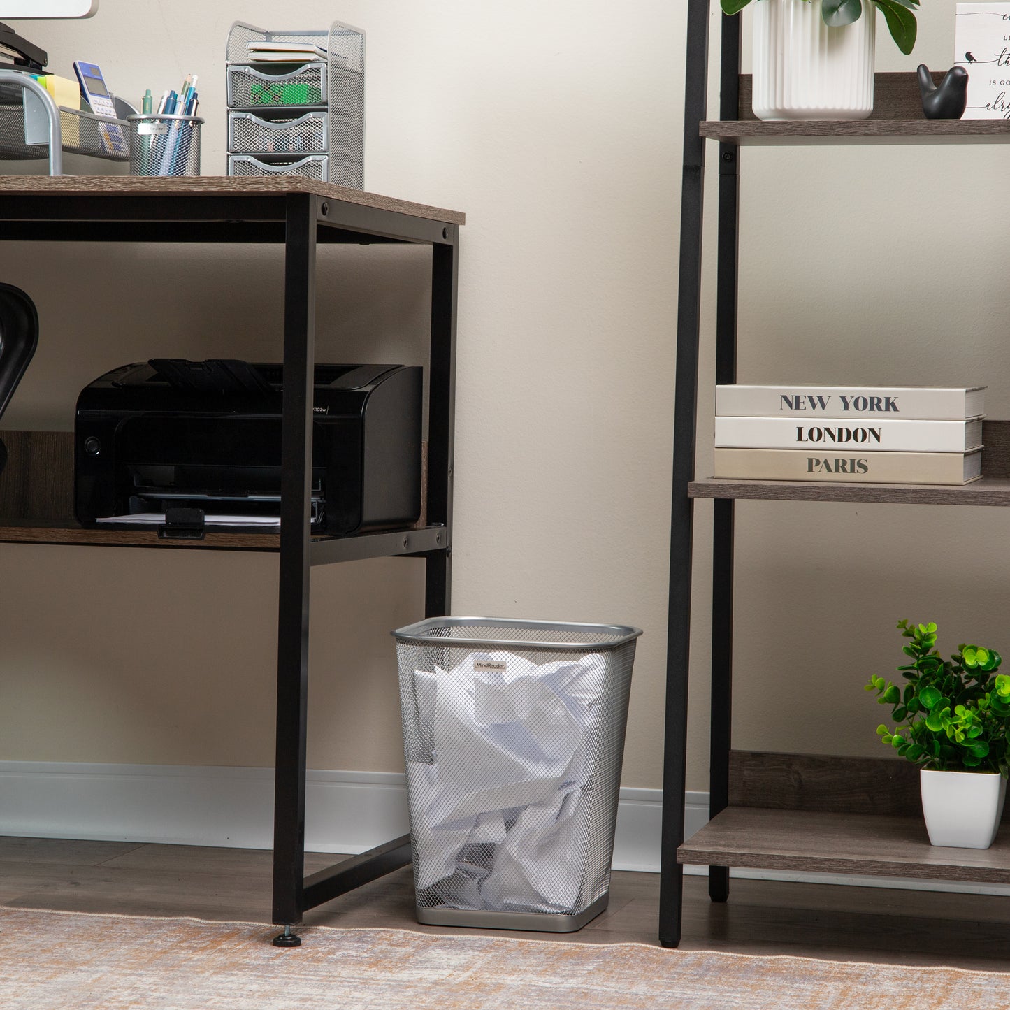 Mind Reader Mesh Trash Can, Waste Paper Basket, Square, Office, Metal Mesh, 9.75"L x 9.75"W x 12.25"H, Set of 2, Black