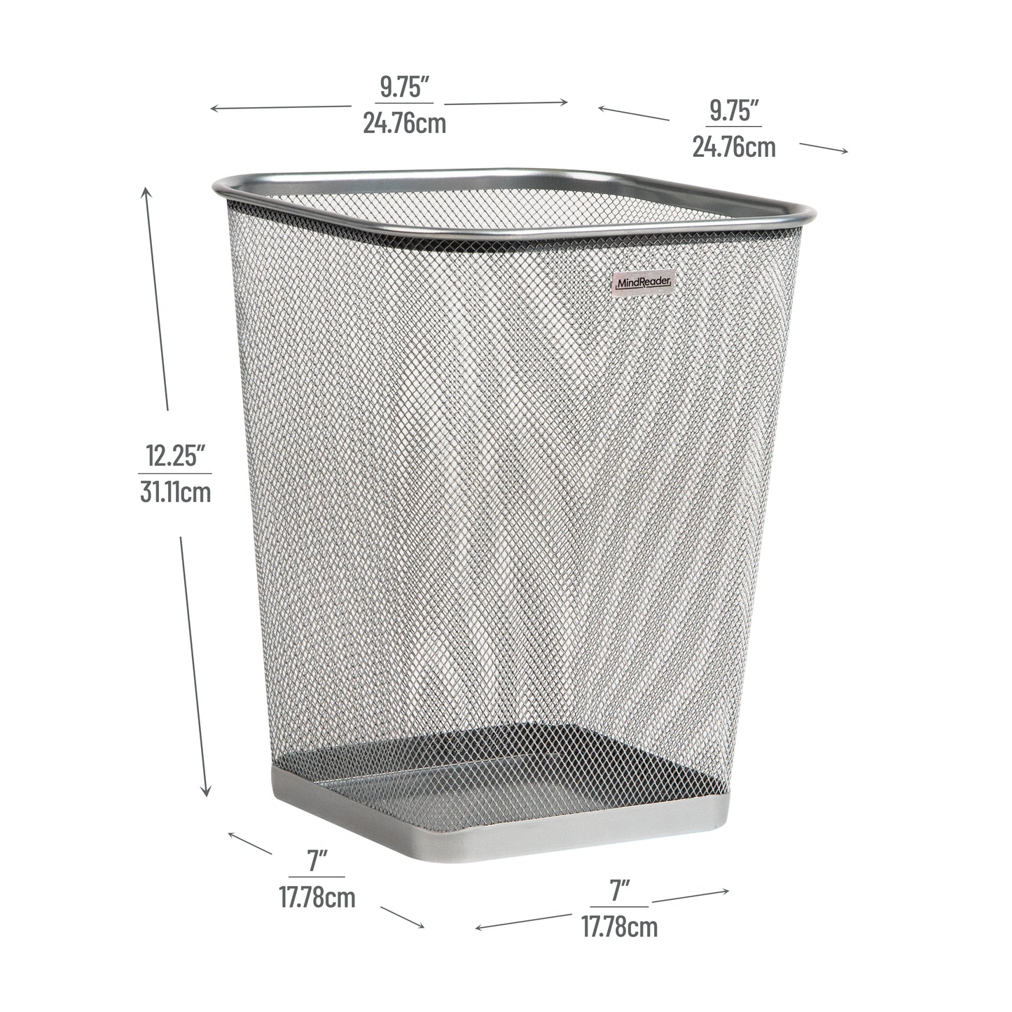 Mind Reader Mesh Trash Can, Waste Paper Basket, Square, Office, Metal Mesh, 9.75"L x 9.75"W x 12.25"H, Set of 2, Black