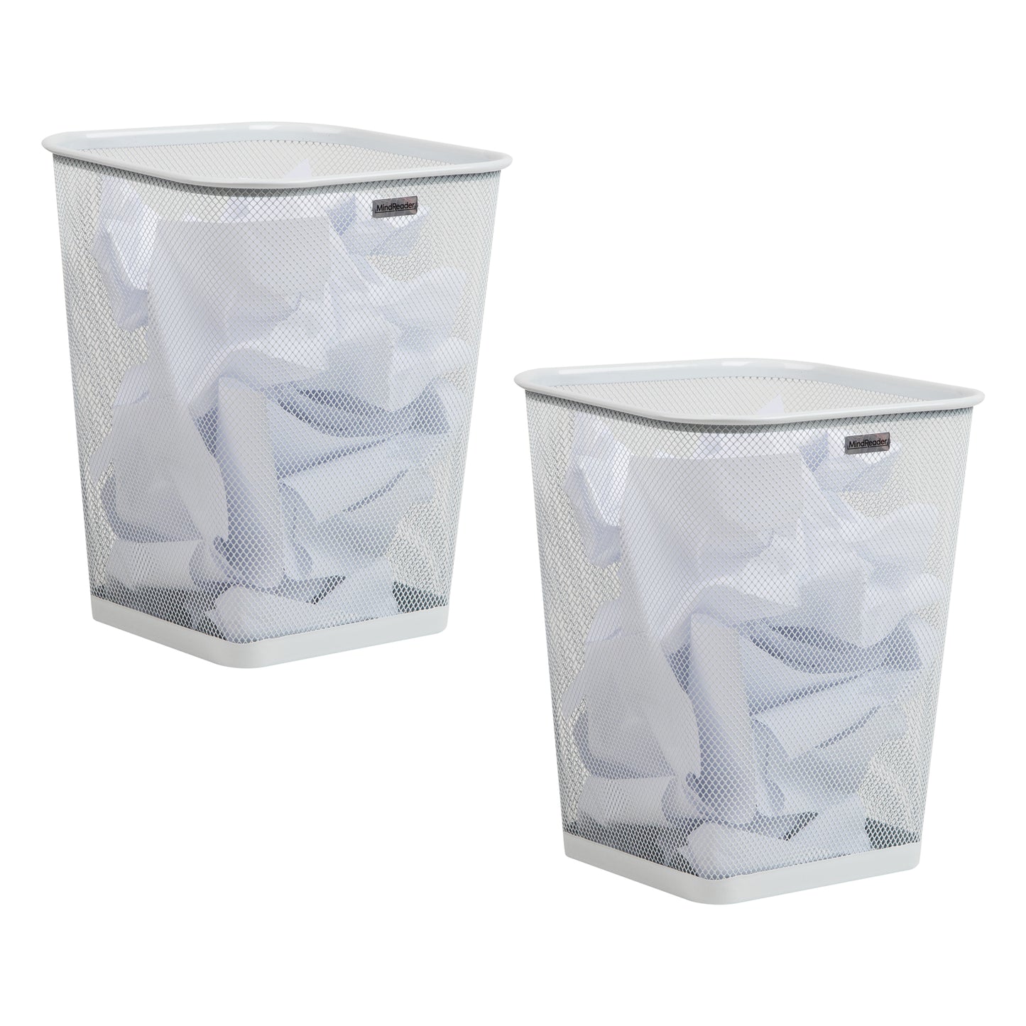 Mind Reader Mesh Trash Can, Waste Paper Basket, Square, Office, Metal Mesh, 9.75"L x 9.75"W x 12.25"H, Set of 2, Black