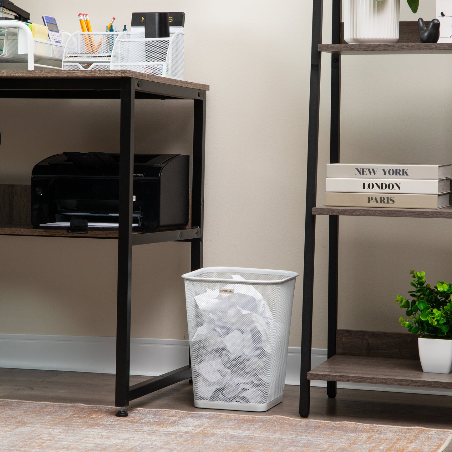 Mind Reader Mesh Trash Can, Waste Paper Basket, Square, Office, Metal Mesh, 9.75"L x 9.75"W x 12.25"H, Set of 2, Black