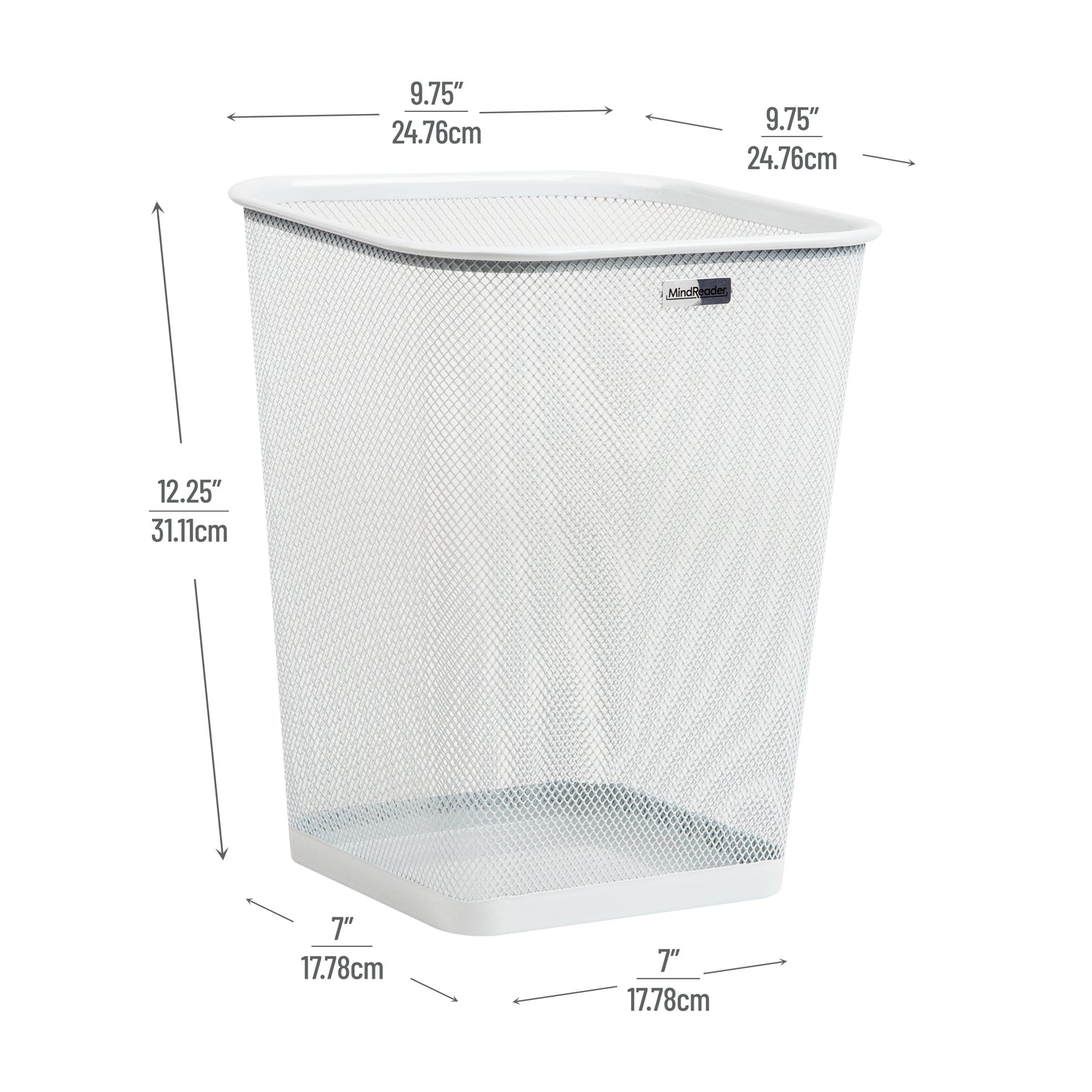 Mind Reader Mesh Trash Can, Waste Paper Basket, Square, Office, Metal Mesh, 9.75"L x 9.75"W x 12.25"H, Set of 2, Black