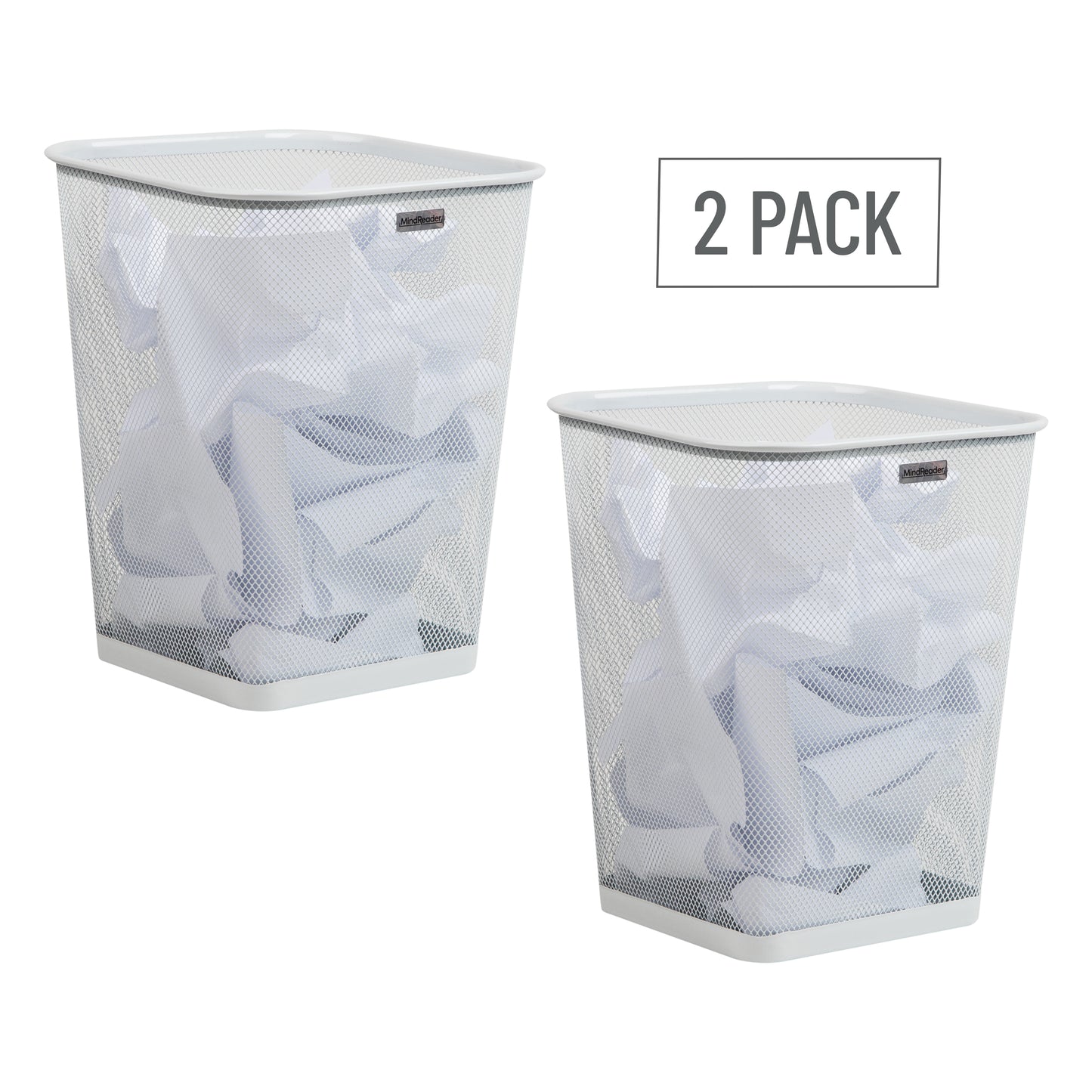 Mind Reader Mesh Trash Can, Waste Paper Basket, Square, Office, Metal Mesh, 9.75"L x 9.75"W x 12.25"H, Set of 2, Black