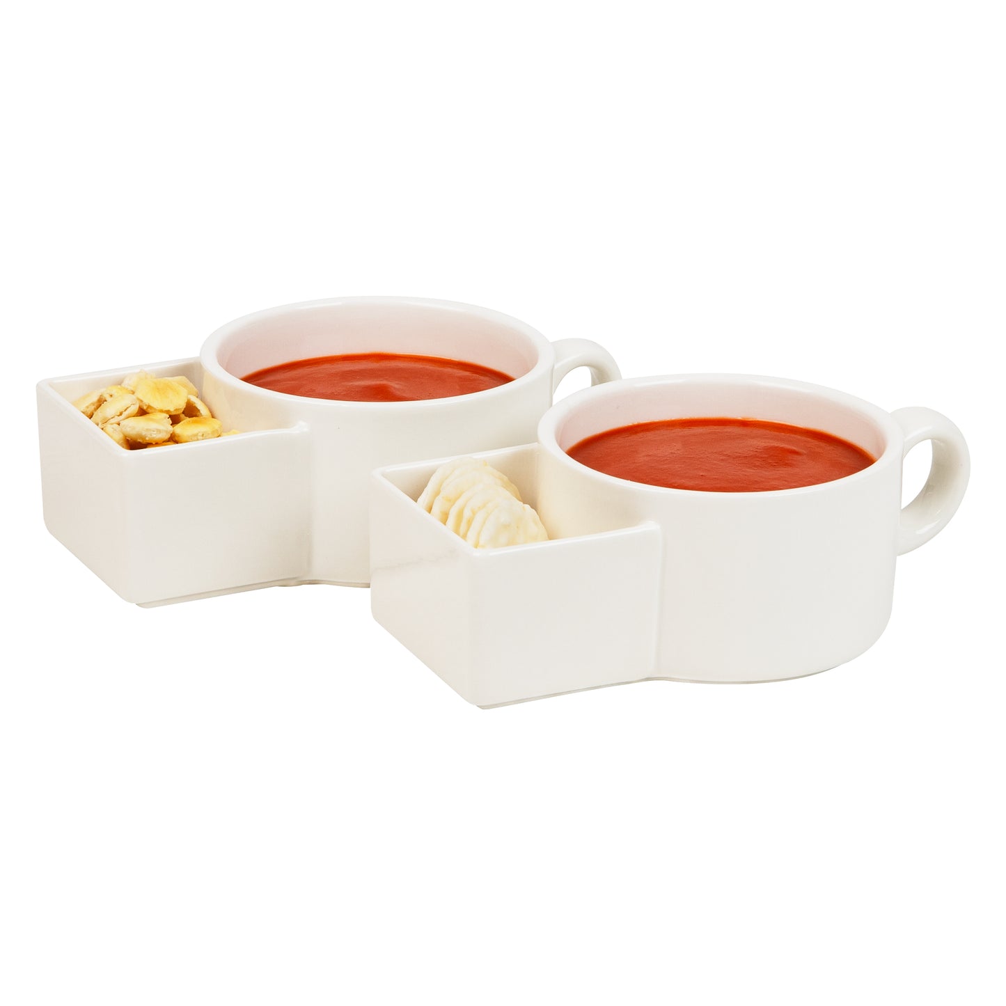 MInd Reader Soup and Cracker Handled Crocks, 12 oz Capacity, Kitchen, Ceramic, Set of 2, 7.5"L x 4.5"W x 2.5"H, White