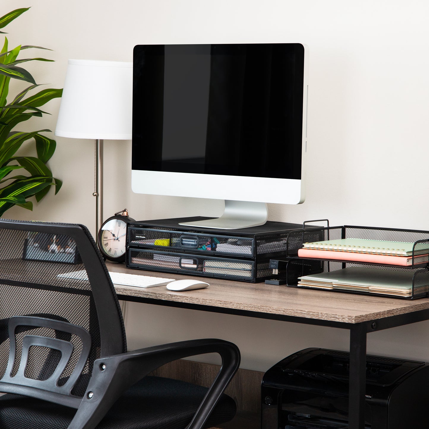 Mind Reader Monitor Stand, Ventilated Laptop Riser, Storage Drawer, Office, Metal Mesh, 15.75"L x 12"W x 4.5"H