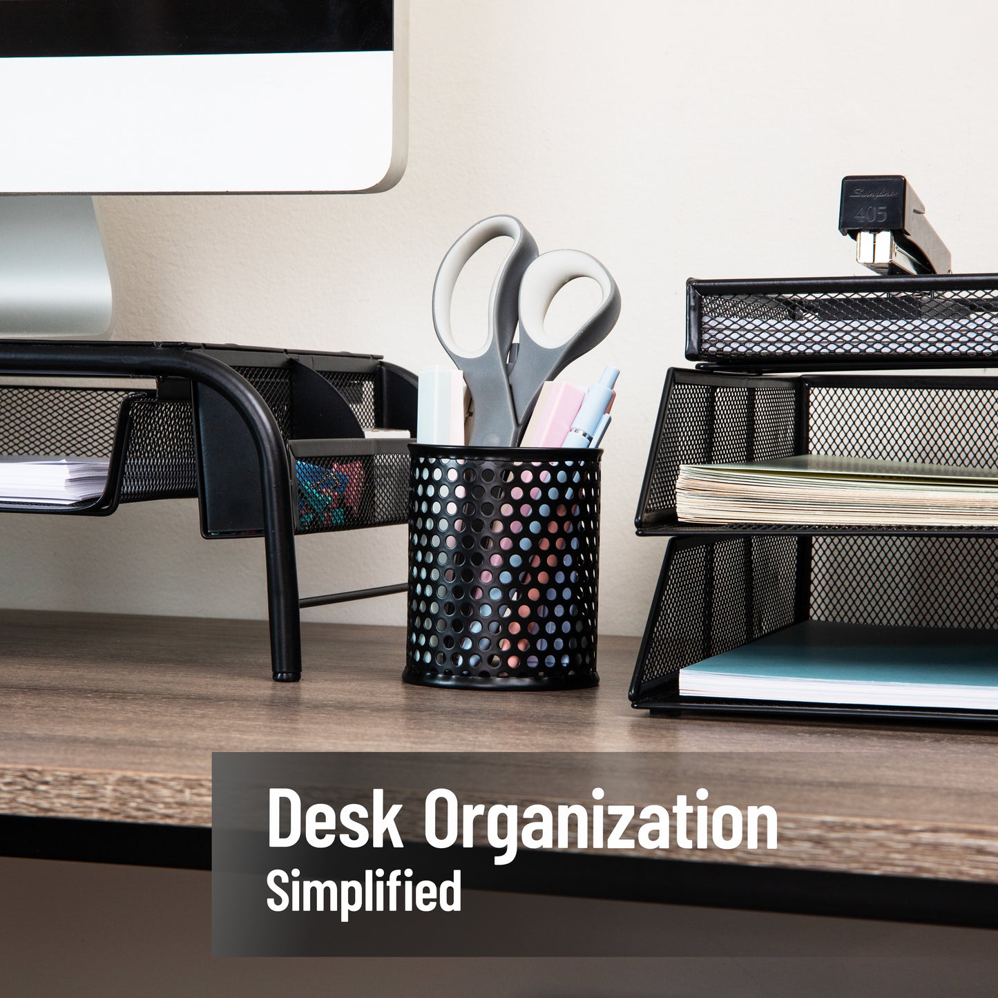 Mind Reader Metal Pen Cups, Mesh Pencil Holders, Desktop Organizer Set, Metal, Set of 3, Black