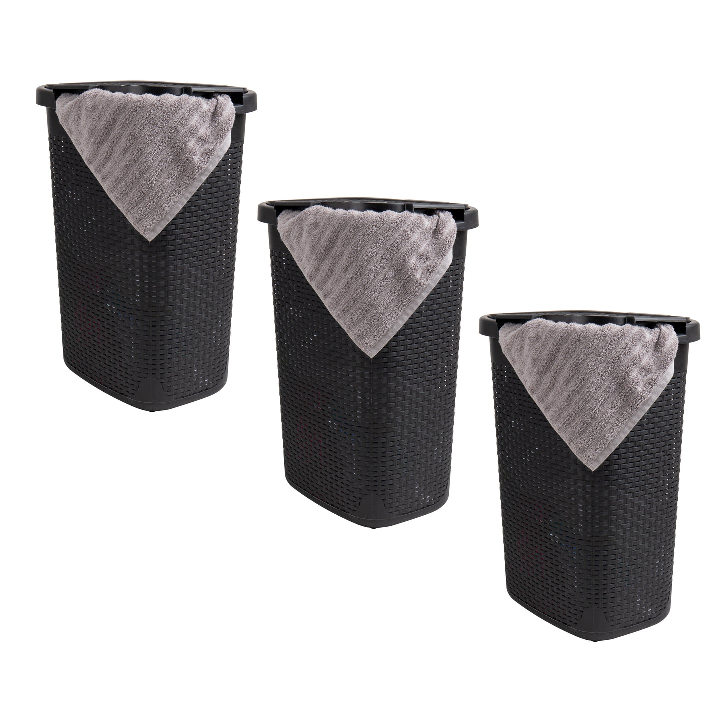 Mind Reader 60L Slim Laundry Hamper, Clothes Basket, Lid, Wicker Design, Plastic, 17.65"L x 13.75"W x 24.15"H
