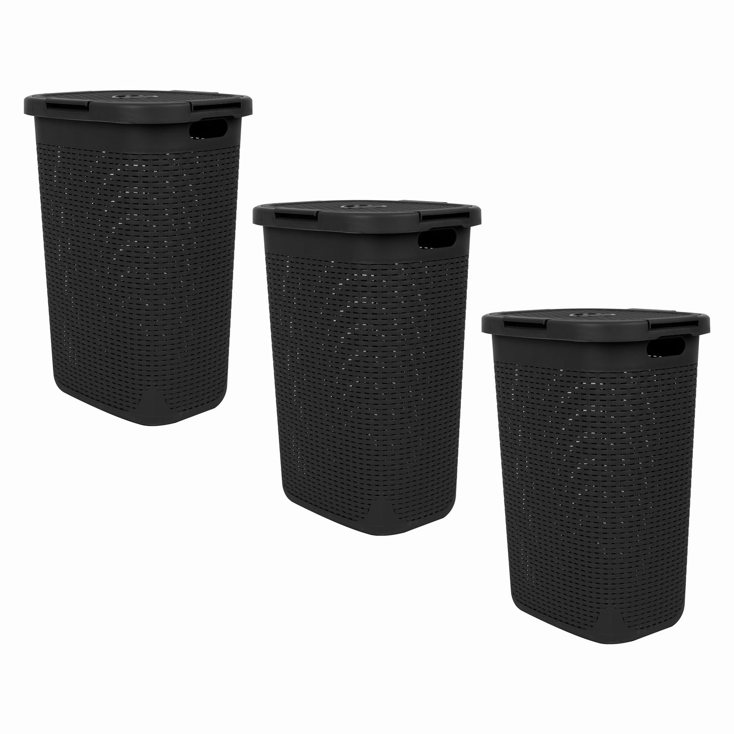 Mind Reader 60L Slim Laundry Hamper, Clothes Basket, Lid, Wicker Design, Plastic, 17.65"L x 13.75"W x 24.15"H