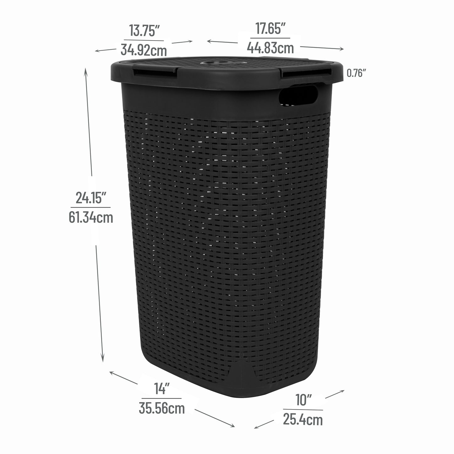Mind Reader 60L Slim Laundry Hamper, Clothes Basket, Lid, Wicker Design, Plastic, 17.65"L x 13.75"W x 24.15"H