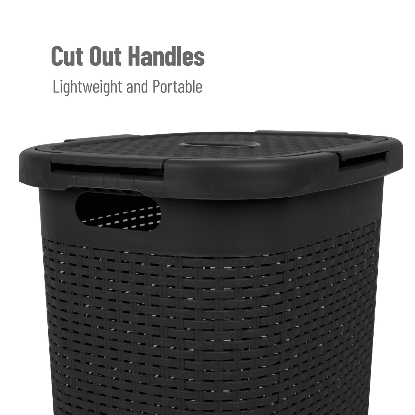Mind Reader 60L Slim Laundry Hamper, Clothes Basket, Lid, Wicker Design, Plastic, 17.65"L x 13.75"W x 24.15"H