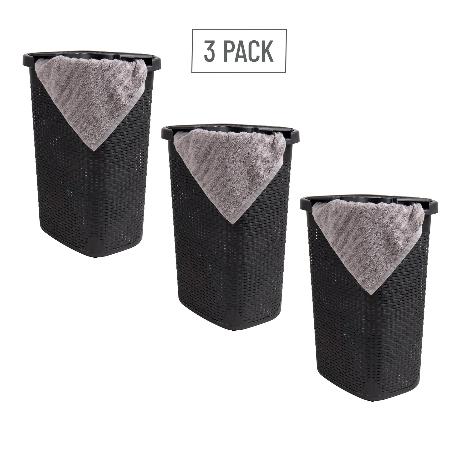 Mind Reader 60L Slim Laundry Hamper, Clothes Basket, Lid, Wicker Design, Plastic, 17.65"L x 13.75"W x 24.15"H