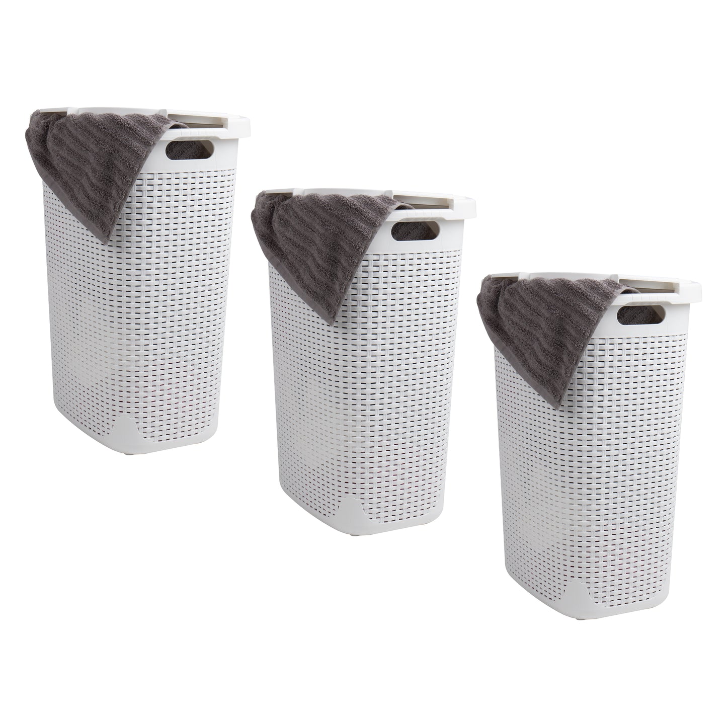 Mind Reader 60L Slim Laundry Hamper, Clothes Basket, Lid, Wicker Design, Plastic, 17.65"L x 13.75"W x 24.15"H