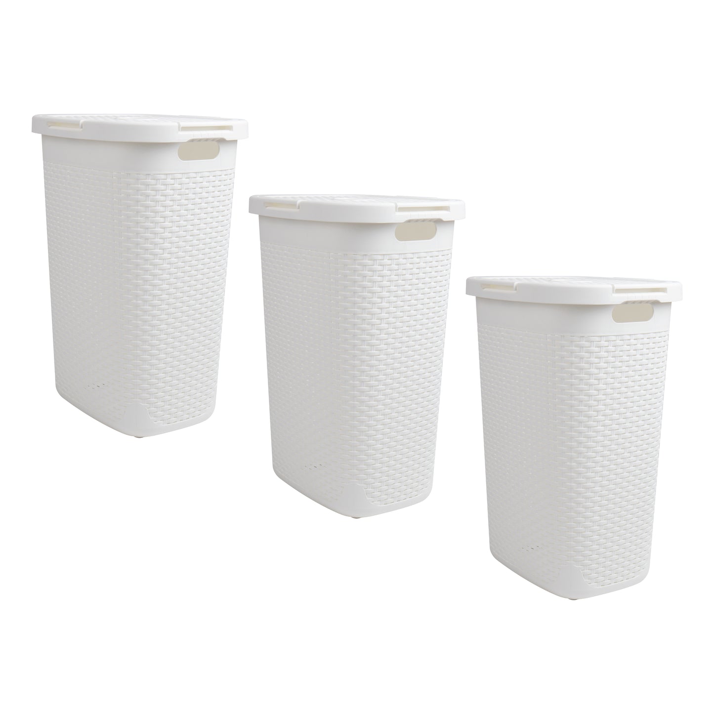 Mind Reader 60L Slim Laundry Hamper, Clothes Basket, Lid, Wicker Design, Plastic, 17.65"L x 13.75"W x 24.15"H
