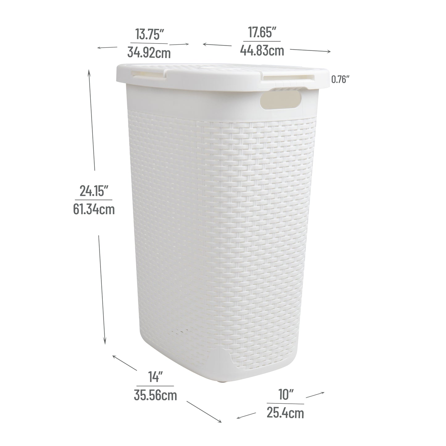 Mind Reader 60L Slim Laundry Hamper, Clothes Basket, Lid, Wicker Design, Plastic, 17.65"L x 13.75"W x 24.15"H