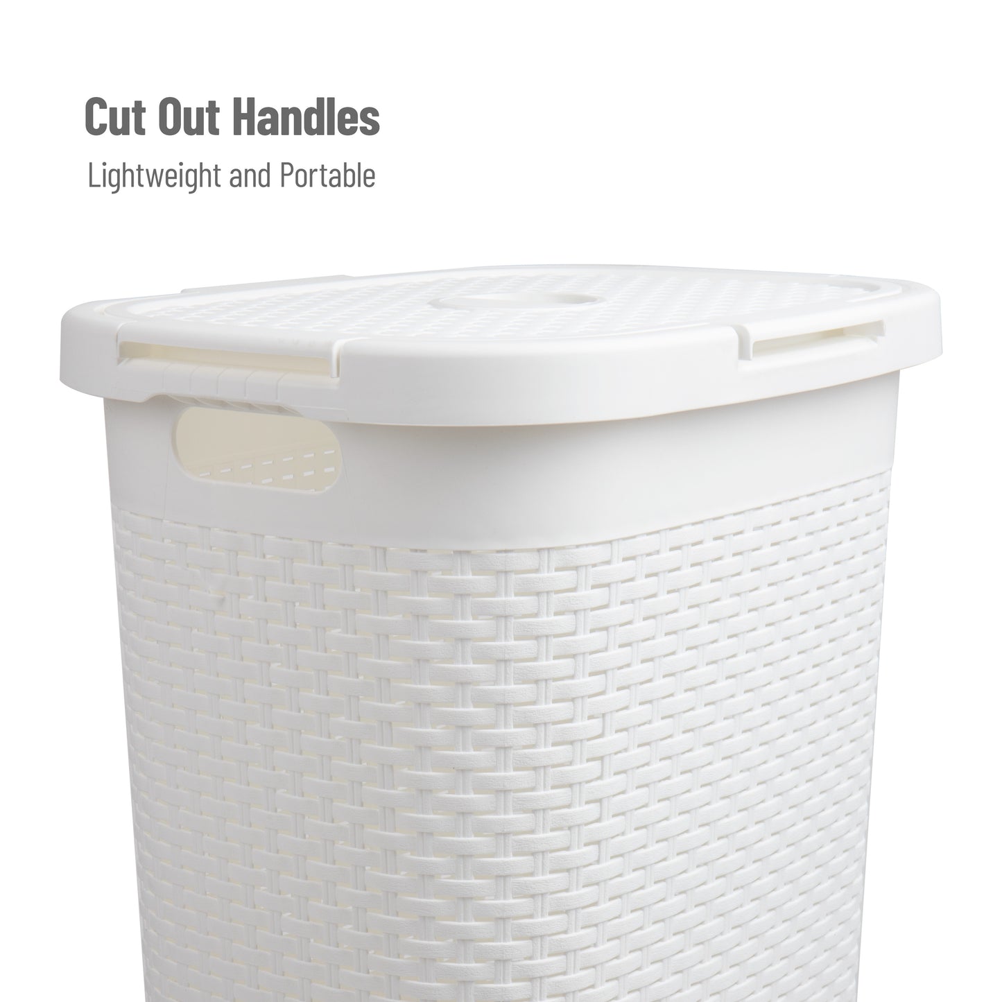 Mind Reader 60L Slim Laundry Hamper, Clothes Basket, Lid, Wicker Design, Plastic, 17.65"L x 13.75"W x 24.15"H