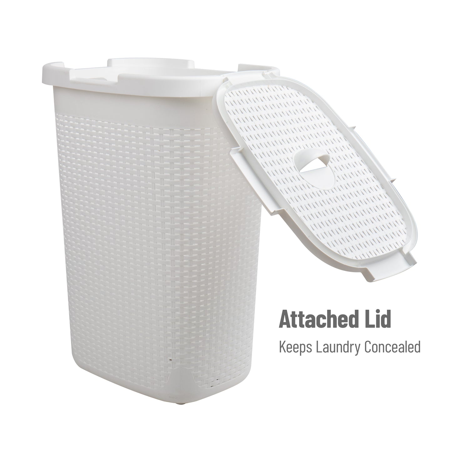 Mind Reader 60L Slim Laundry Hamper, Clothes Basket, Lid, Wicker Design, Plastic, 17.65"L x 13.75"W x 24.15"H