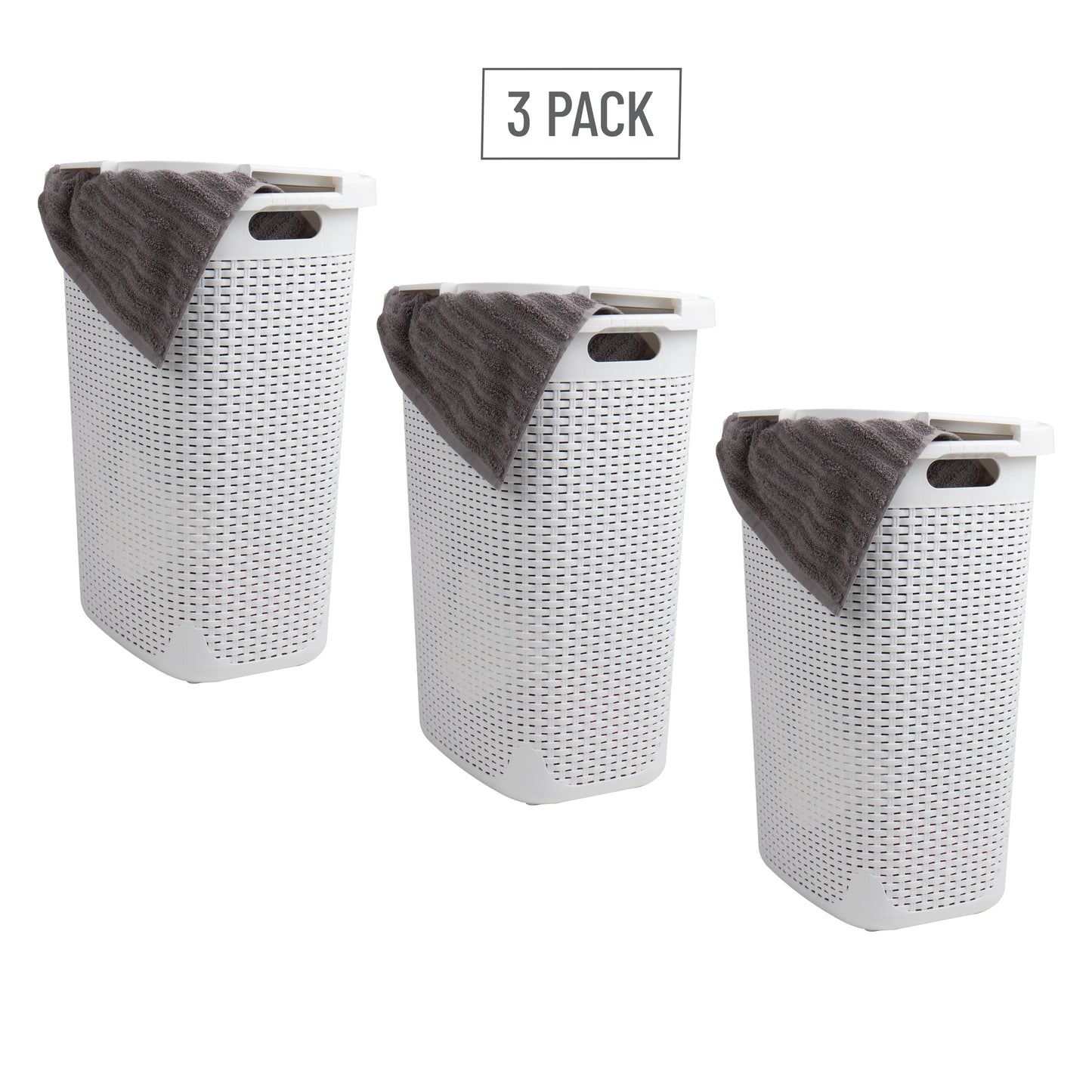 Mind Reader 60L Slim Laundry Hamper, Clothes Basket, Lid, Wicker Design, Plastic, 17.65"L x 13.75"W x 24.15"H